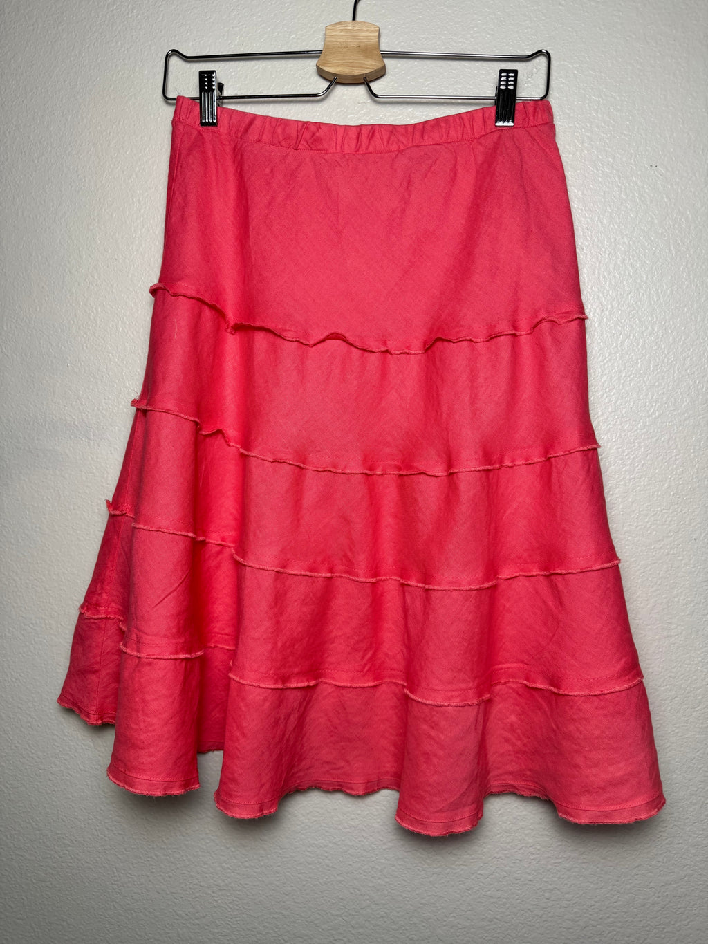 Soft Surroundings 100% Linen S Pink Coral A-Line Tiered Midi Skirt