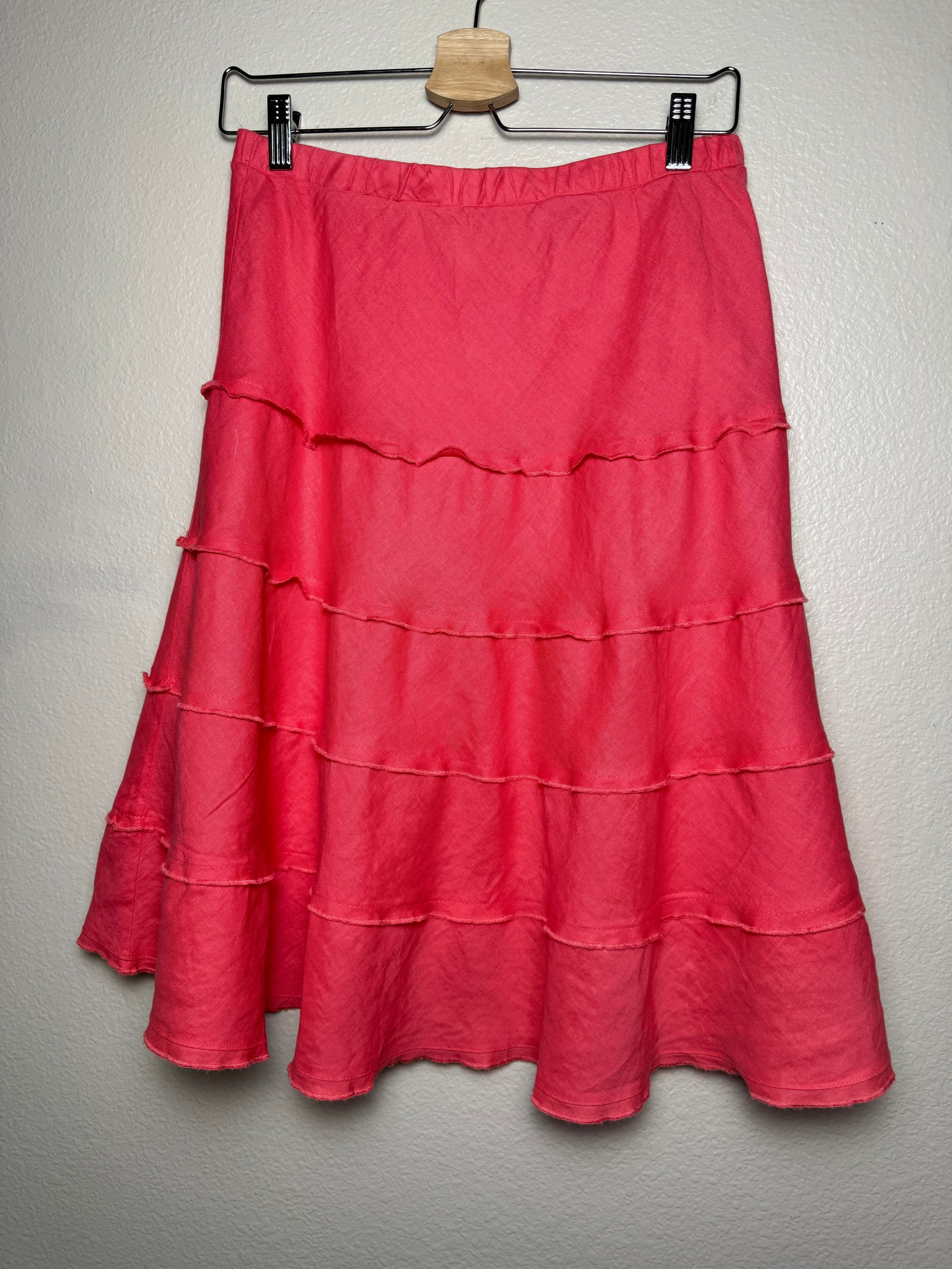 Soft Surroundings 100% Linen S Pink Coral A-Line Tiered Midi Skirt