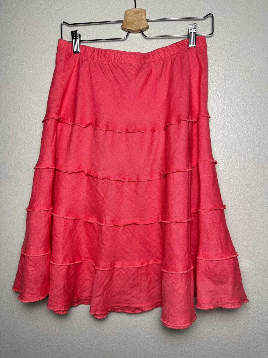 Soft Surroundings 100% Linen S Pink Coral A-Line Tiered Midi Skirt