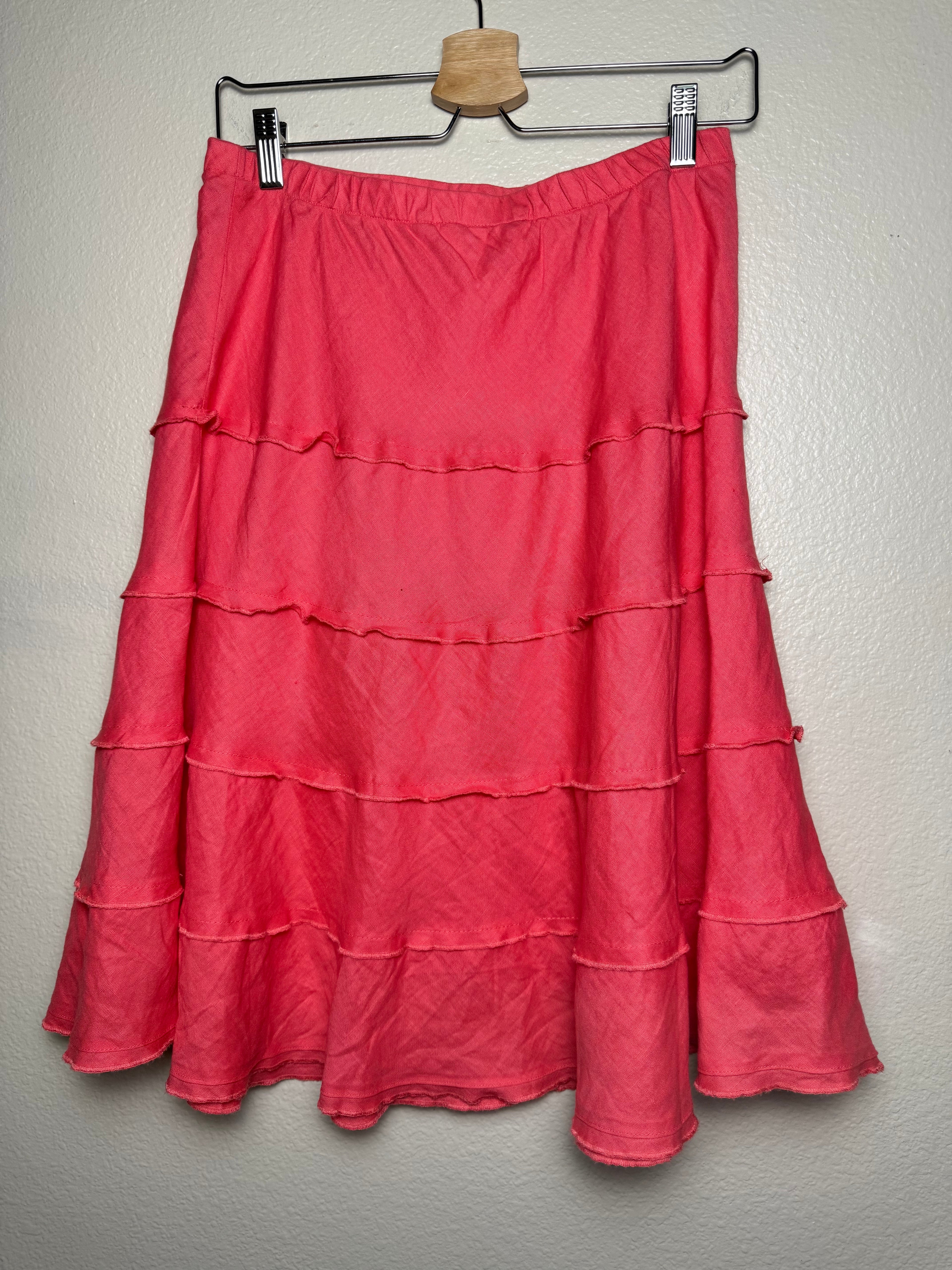 Soft Surroundings 100% Linen S Pink Coral A-Line Tiered Midi Skirt
