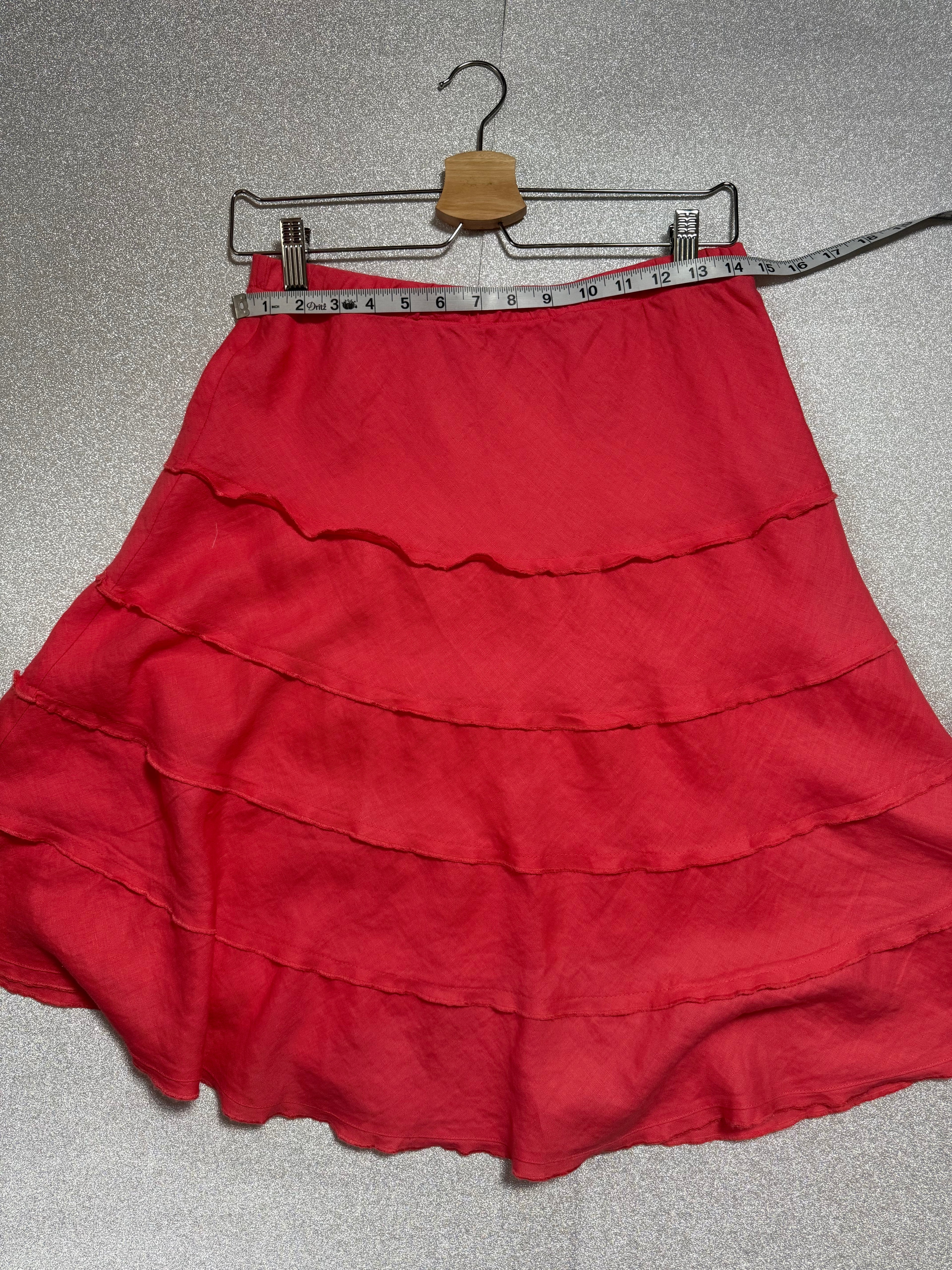 Soft Surroundings 100% Linen S Pink Coral A-Line Tiered Midi Skirt