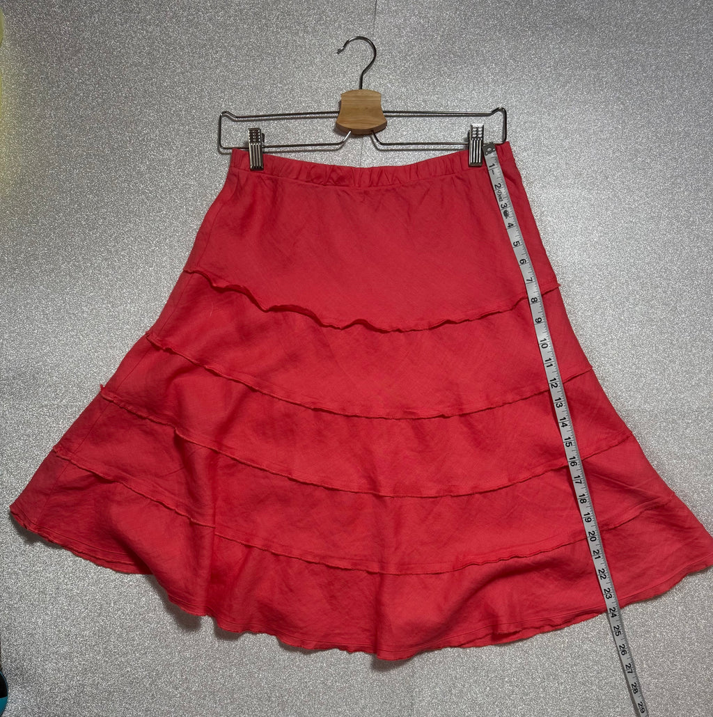Soft Surroundings 100% Linen S Pink Coral A-Line Tiered Midi Skirt