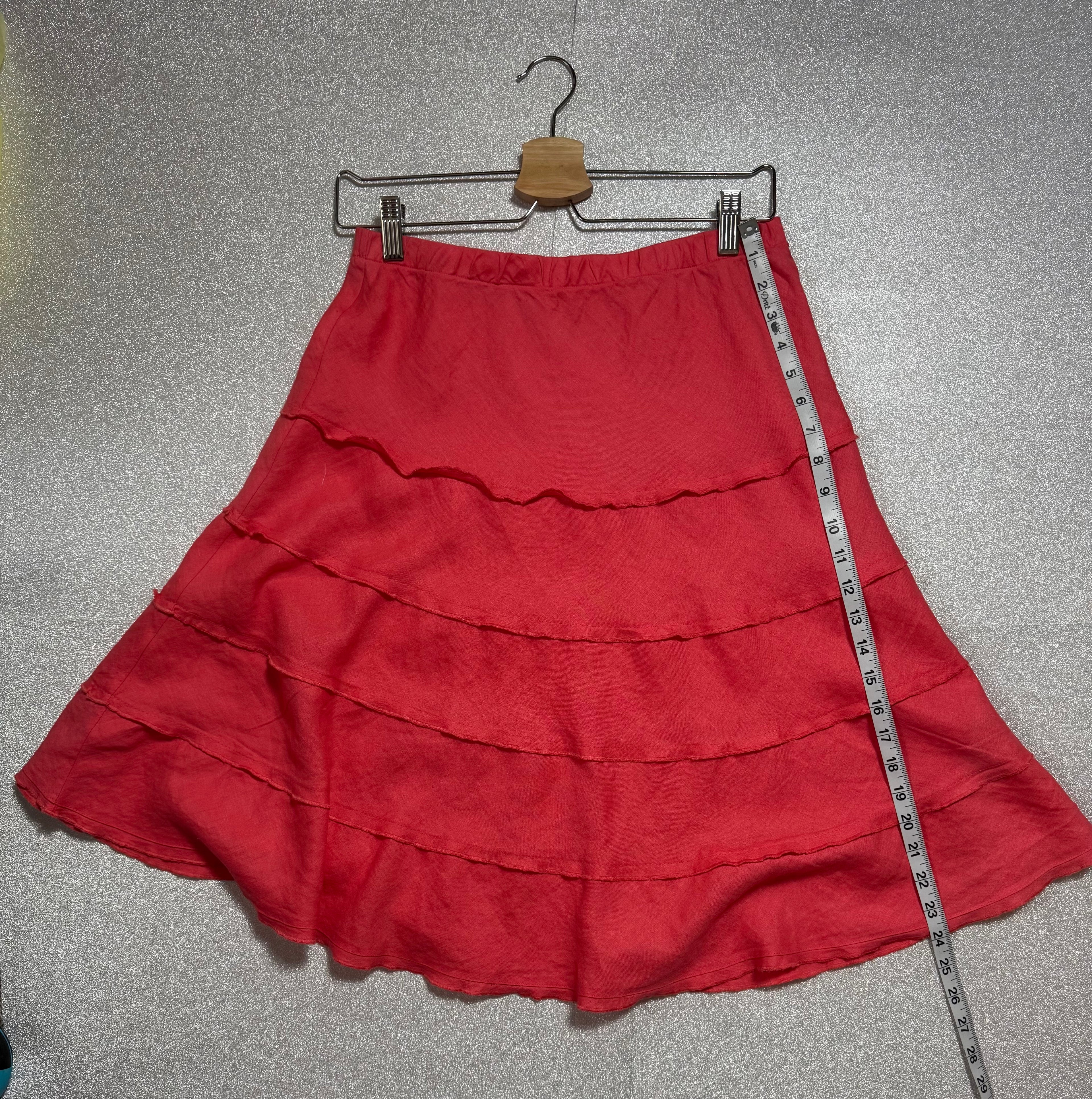 Soft Surroundings 100% Linen S Pink Coral A-Line Tiered Midi Skirt