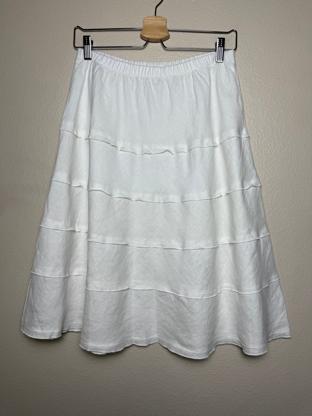 Soft Surroundings 100% Linen S White A-Line Tiered Midi Skirt
