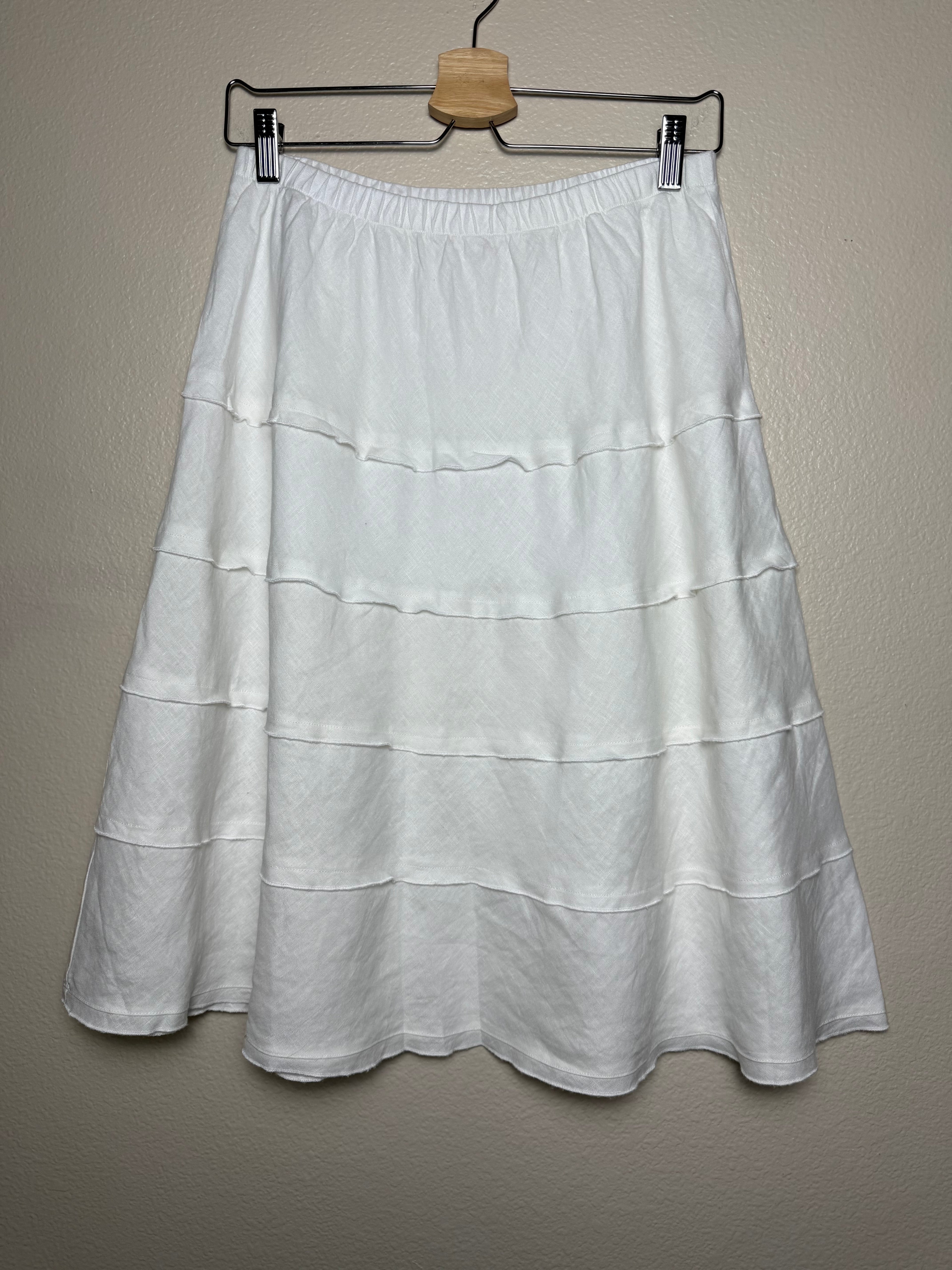 Soft Surroundings 100% Linen S White A-Line Tiered Midi Skirt
