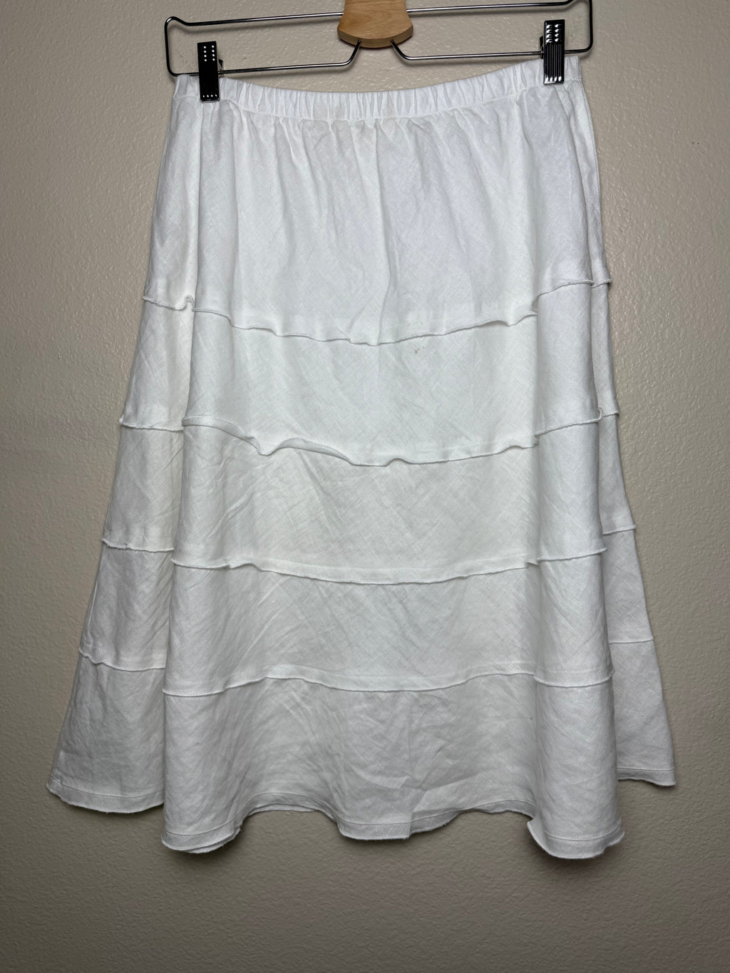 Soft Surroundings 100% Linen S White A-Line Tiered Midi Skirt