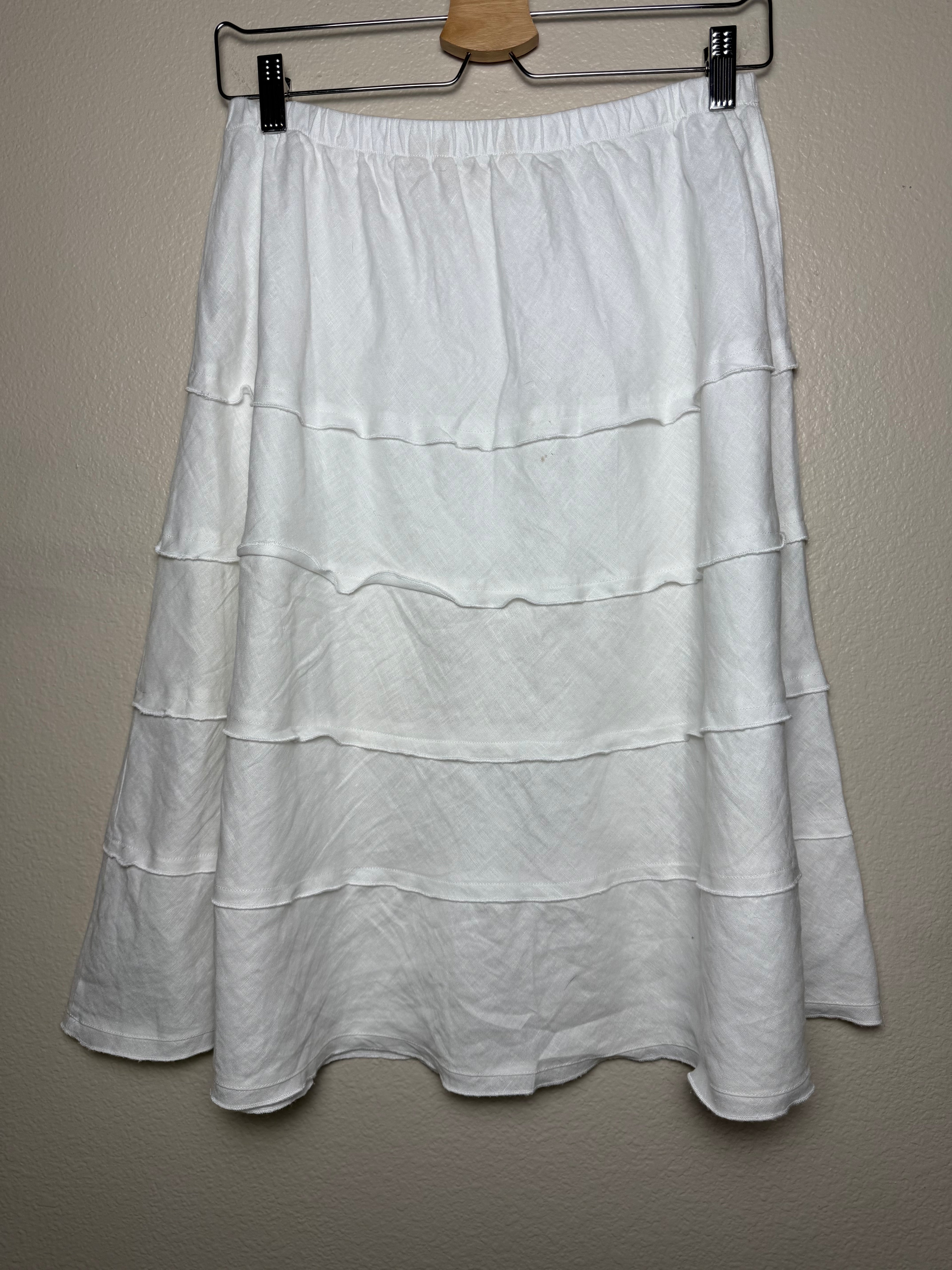 Soft Surroundings 100% Linen S White A-Line Tiered Midi Skirt