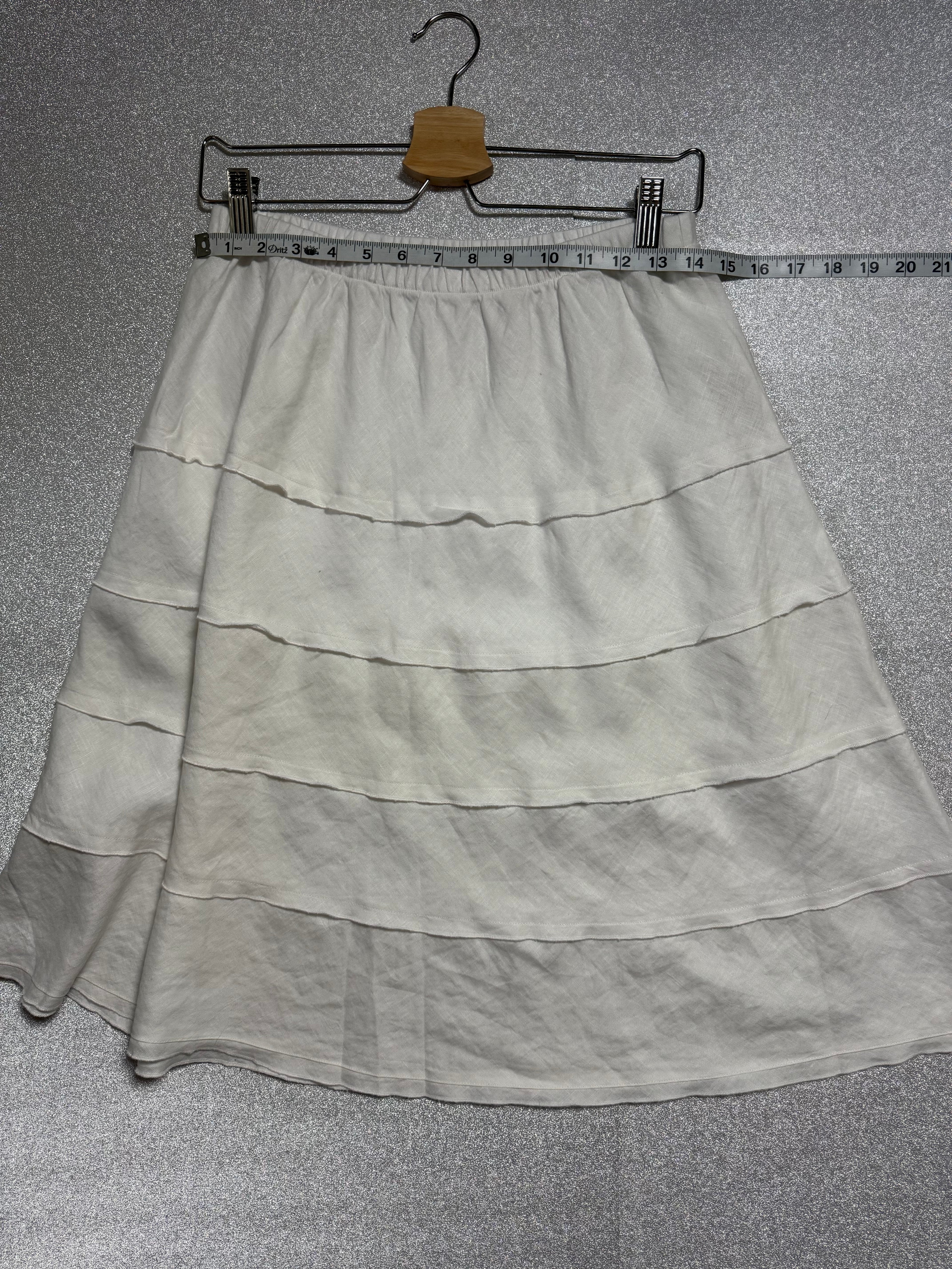 Soft Surroundings 100% Linen S White A-Line Tiered Midi Skirt