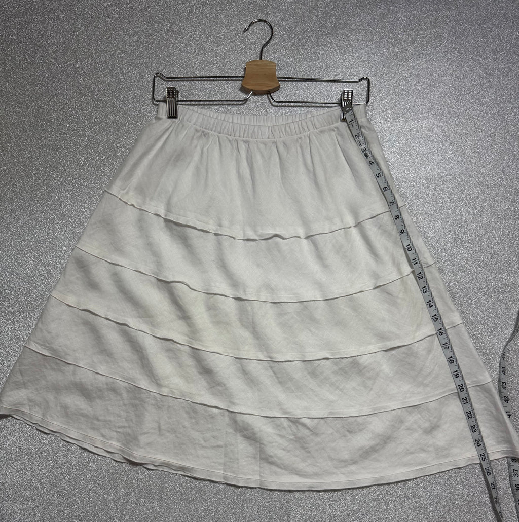 Soft Surroundings 100% Linen S White A-Line Tiered Midi Skirt