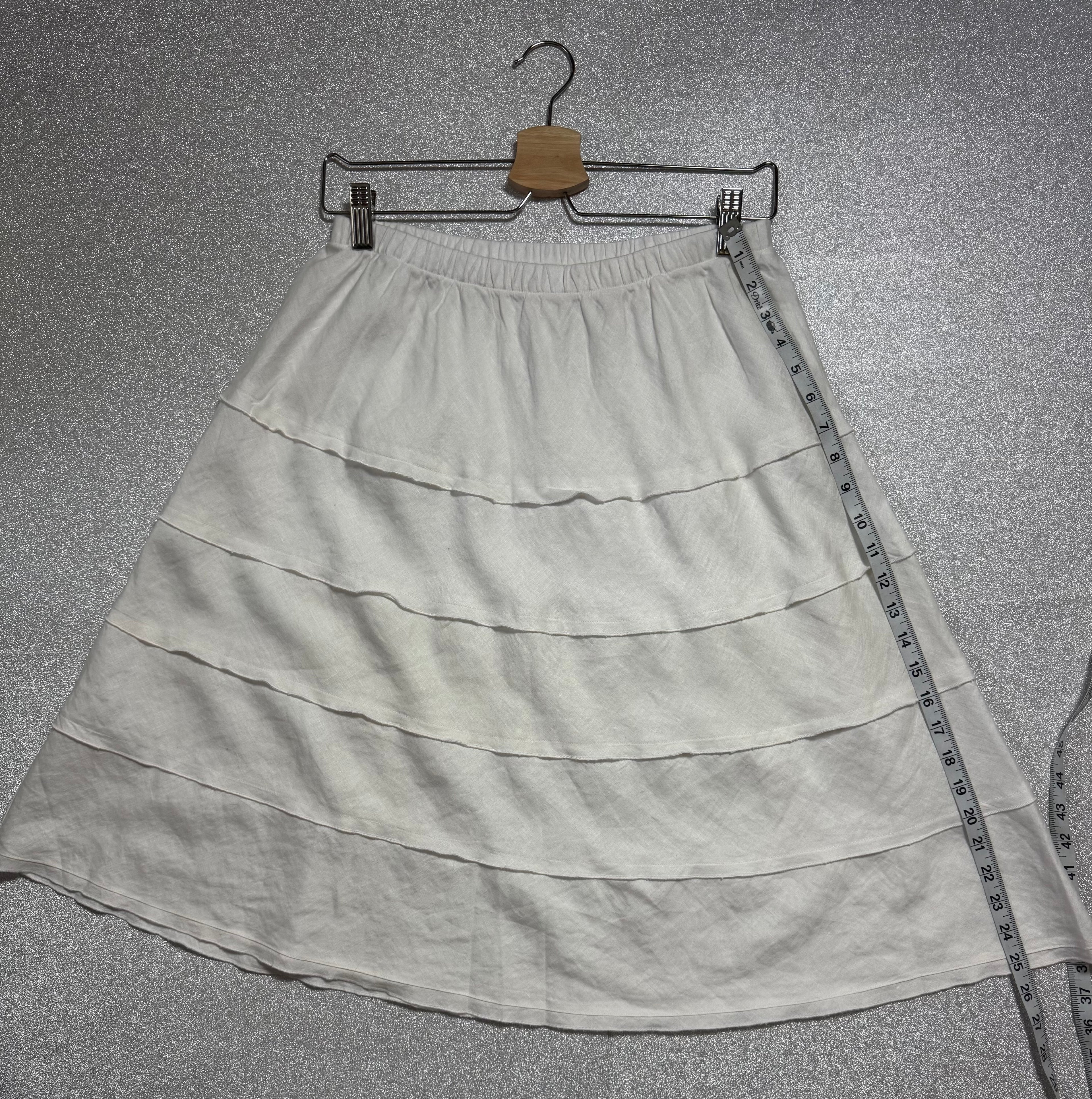 Soft Surroundings 100% Linen S White A-Line Tiered Midi Skirt