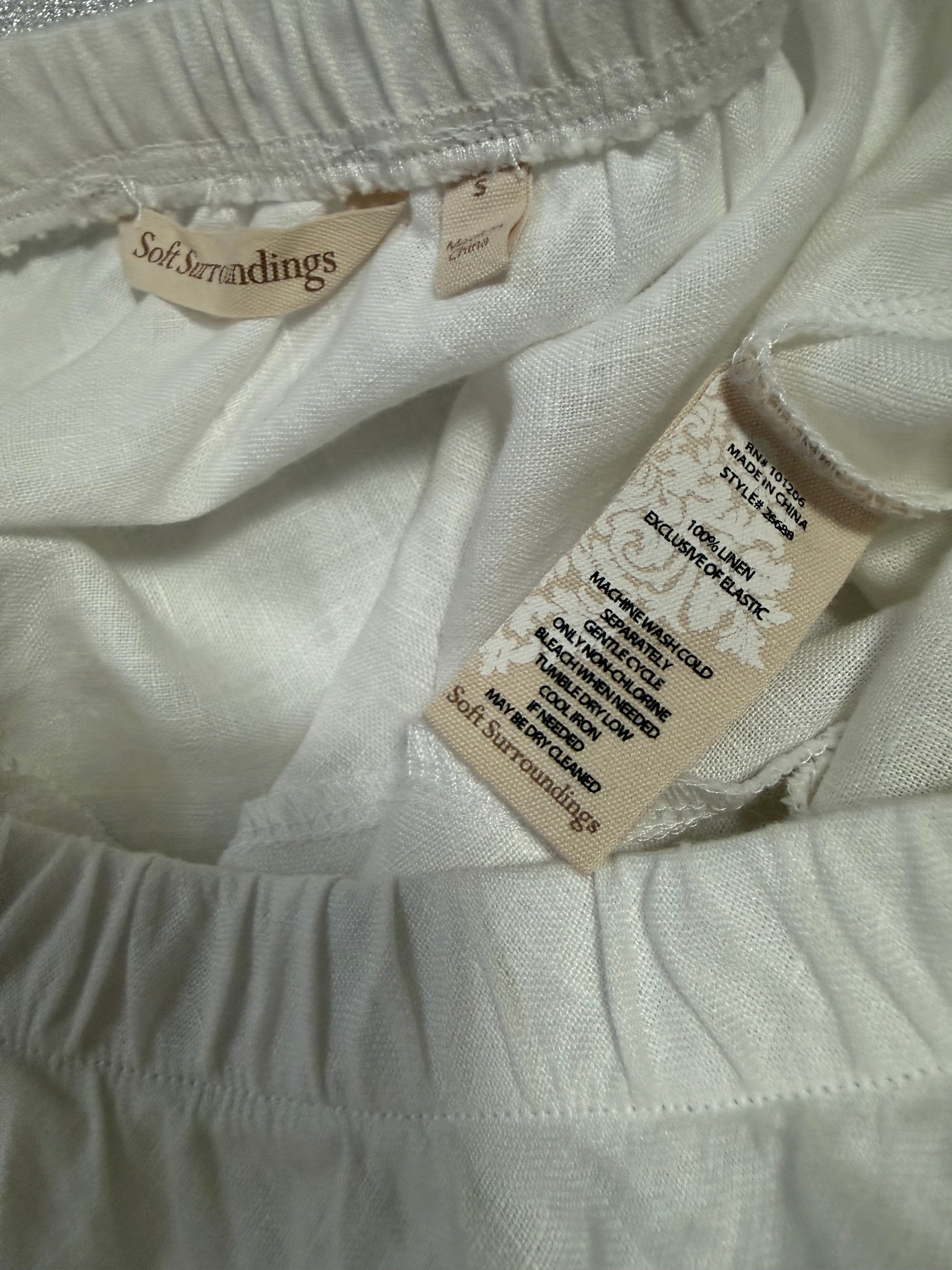 Soft Surroundings 100% Linen S White A-Line Tiered Midi Skirt