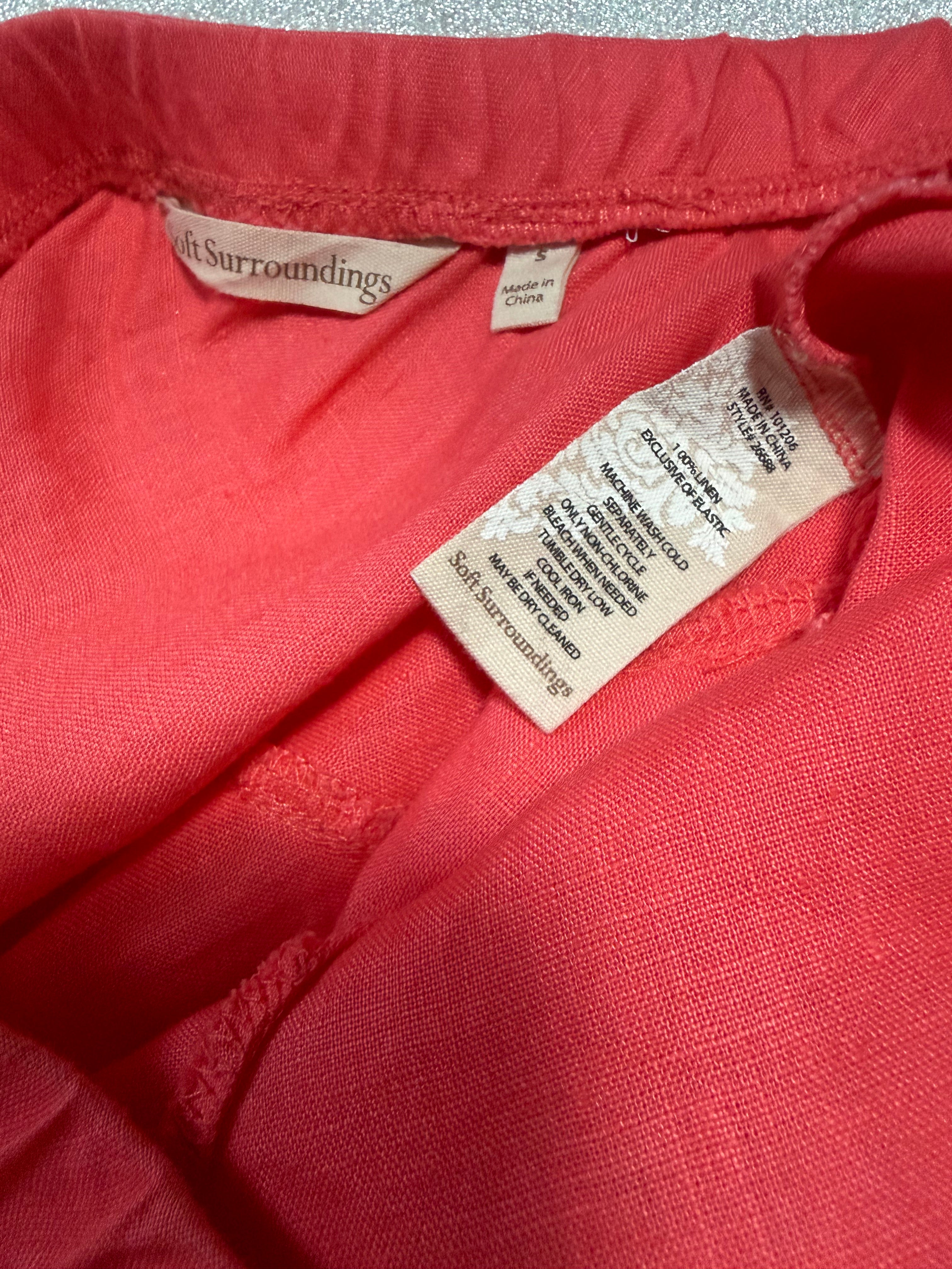 Soft Surroundings 100% Linen S Pink Coral A-Line Tiered Midi Skirt