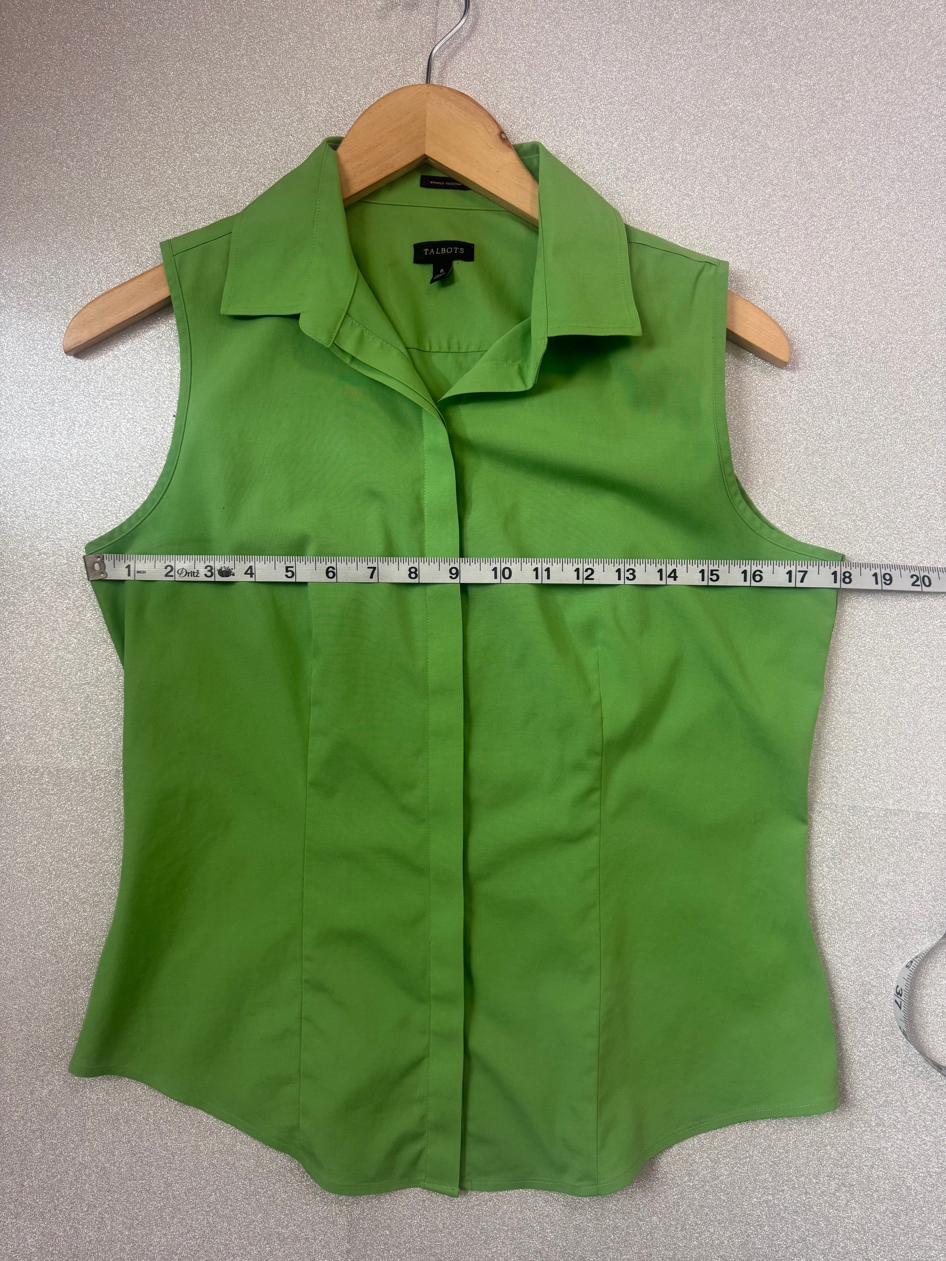 Talbots 96% Cotton 4% Spandex Size 6 Bright Green Collared Button Down Tank Top