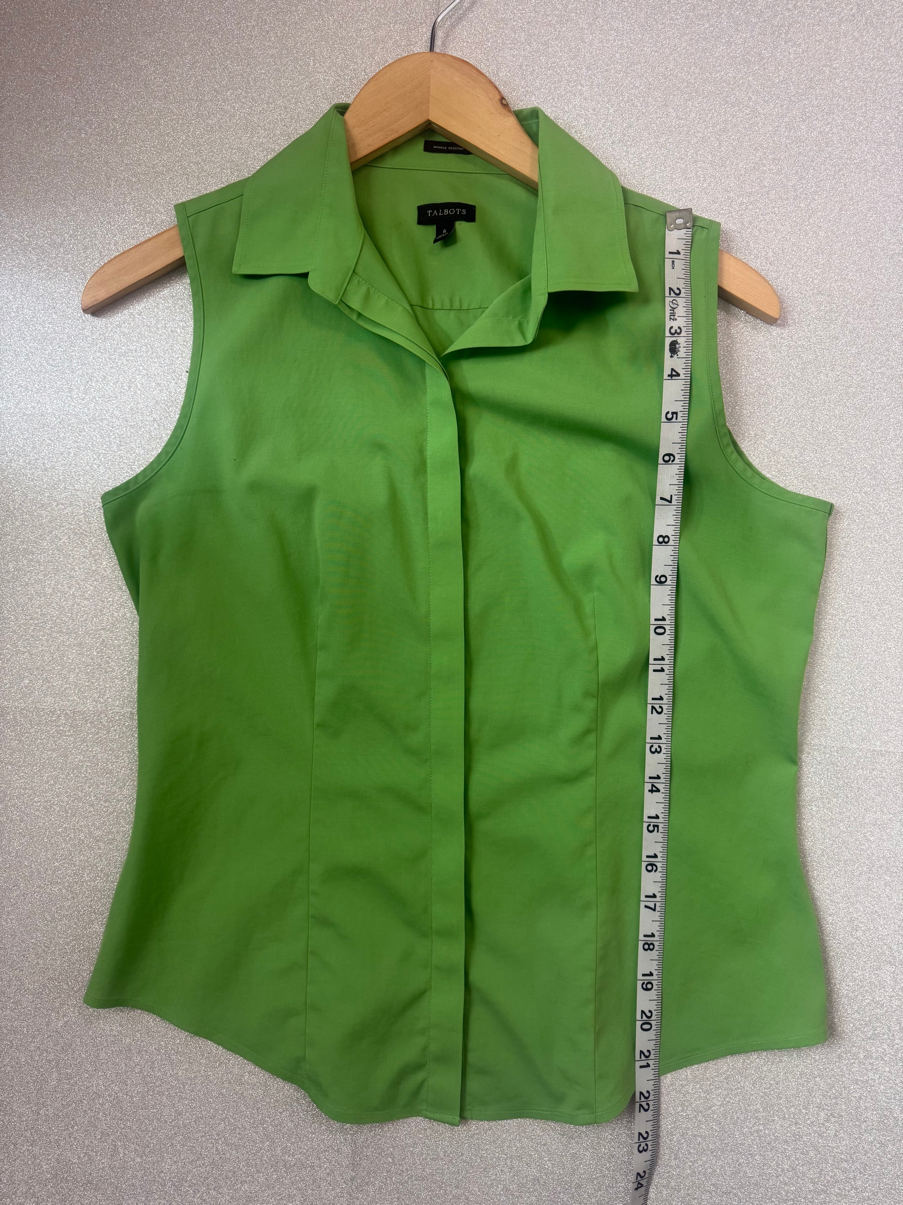 Talbots 96% Cotton 4% Spandex Size 6 Bright Green Collared Button Down Tank Top