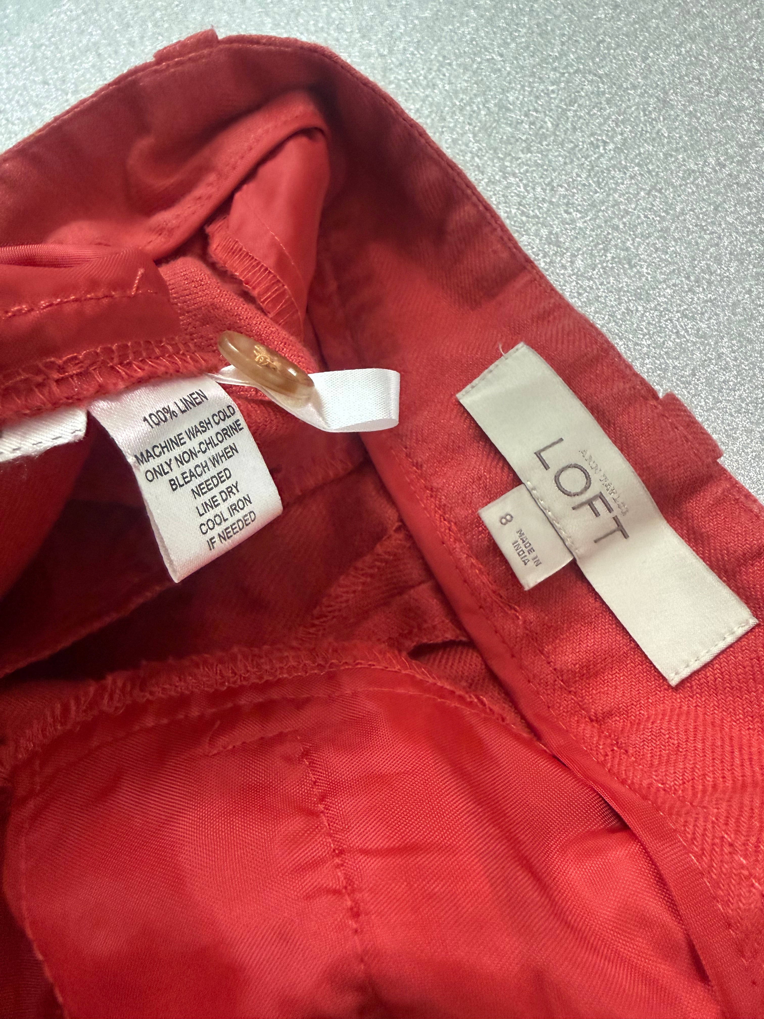Loft 100% Linen Size 8 Red-Orange Shorts