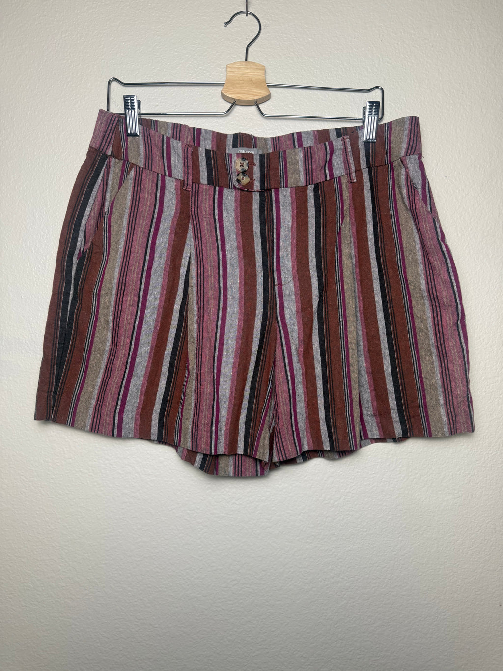 Maurices 55% Linen 45% Rayon Size 12 Muave Grey and Black Striped Shorts