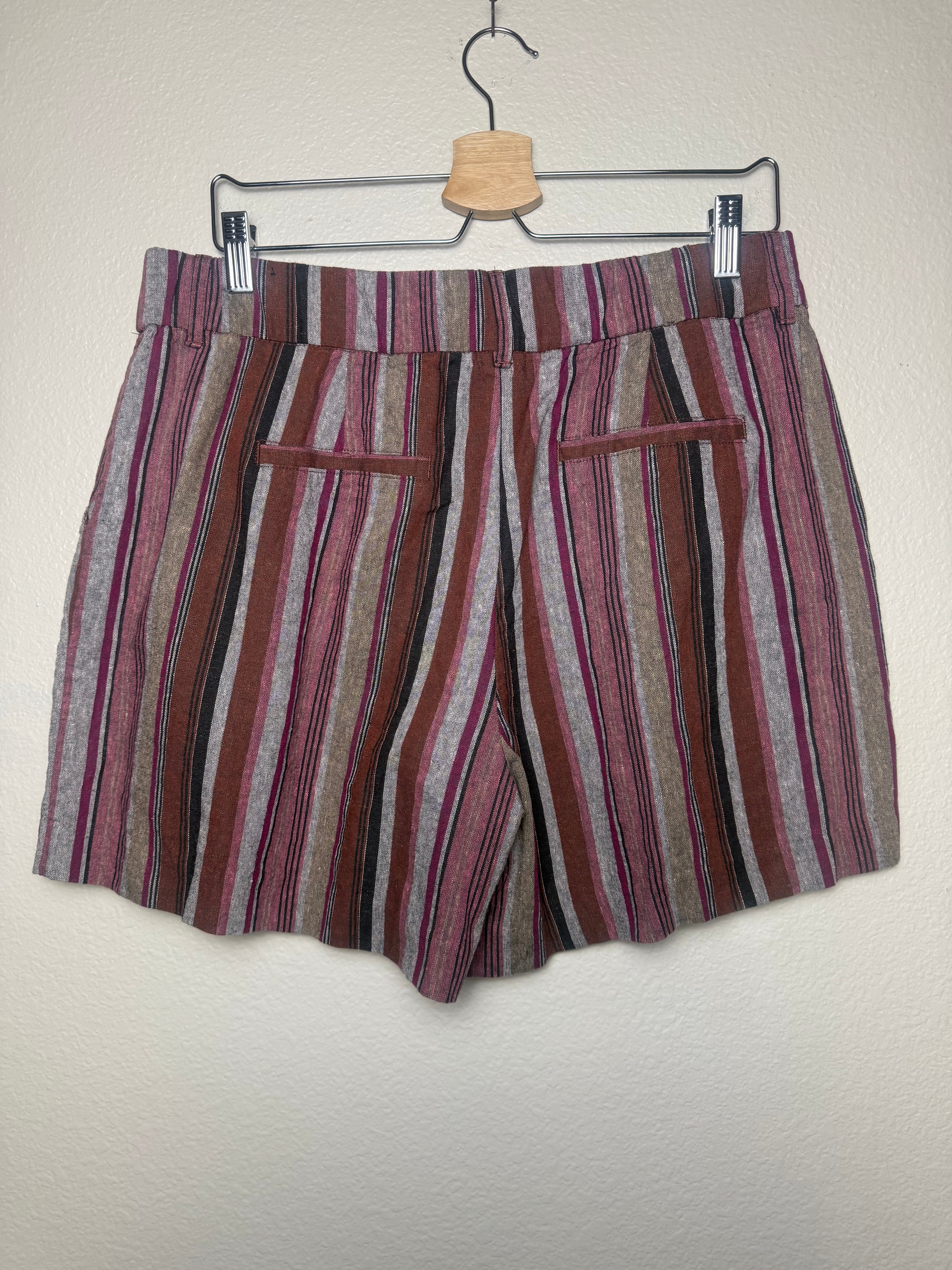 Maurices 55% Linen 45% Rayon Size 12 Muave Grey and Black Striped Shorts
