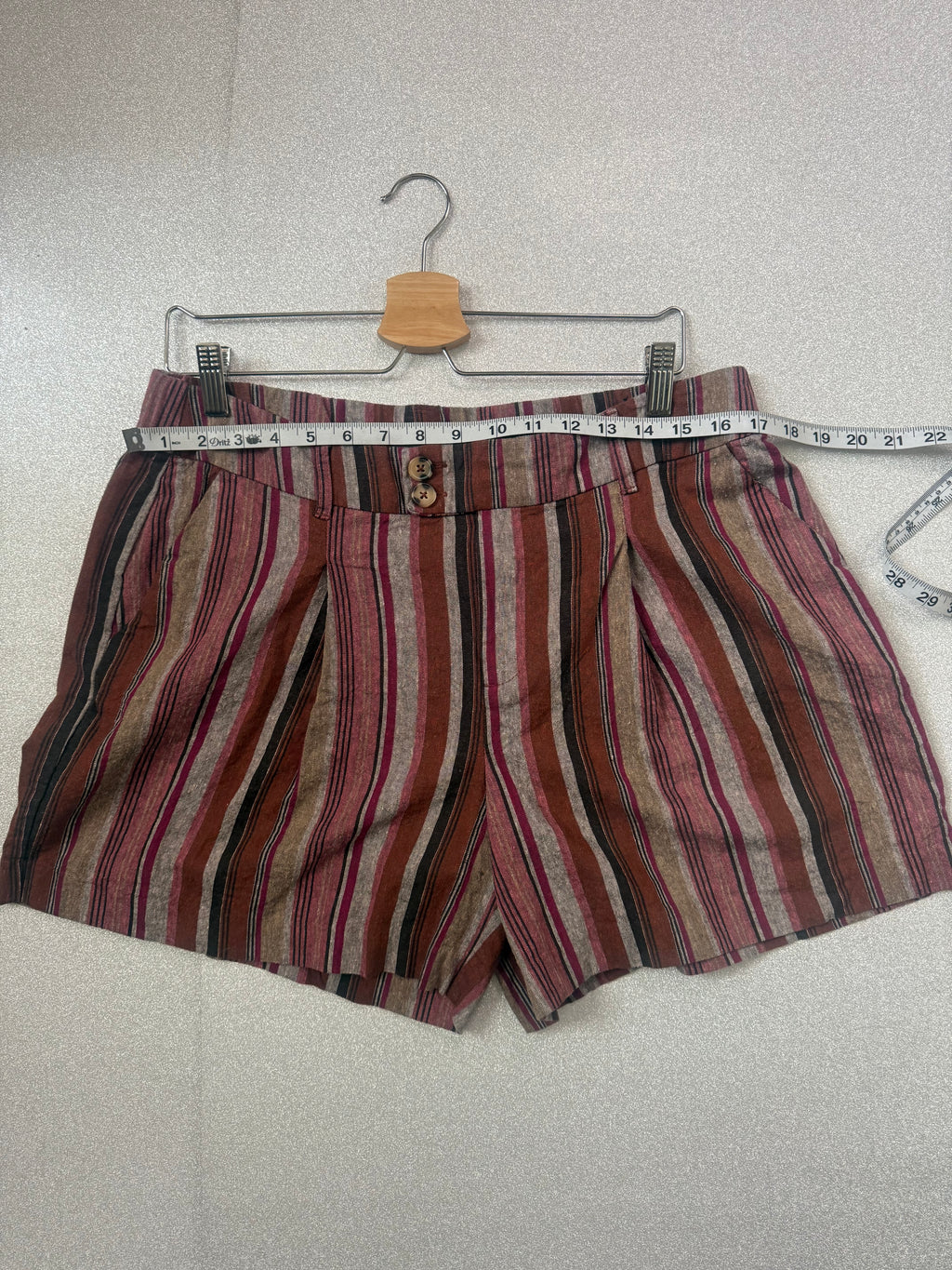 Maurices 55% Linen 45% Rayon Size 12 Muave Grey and Black Striped Shorts