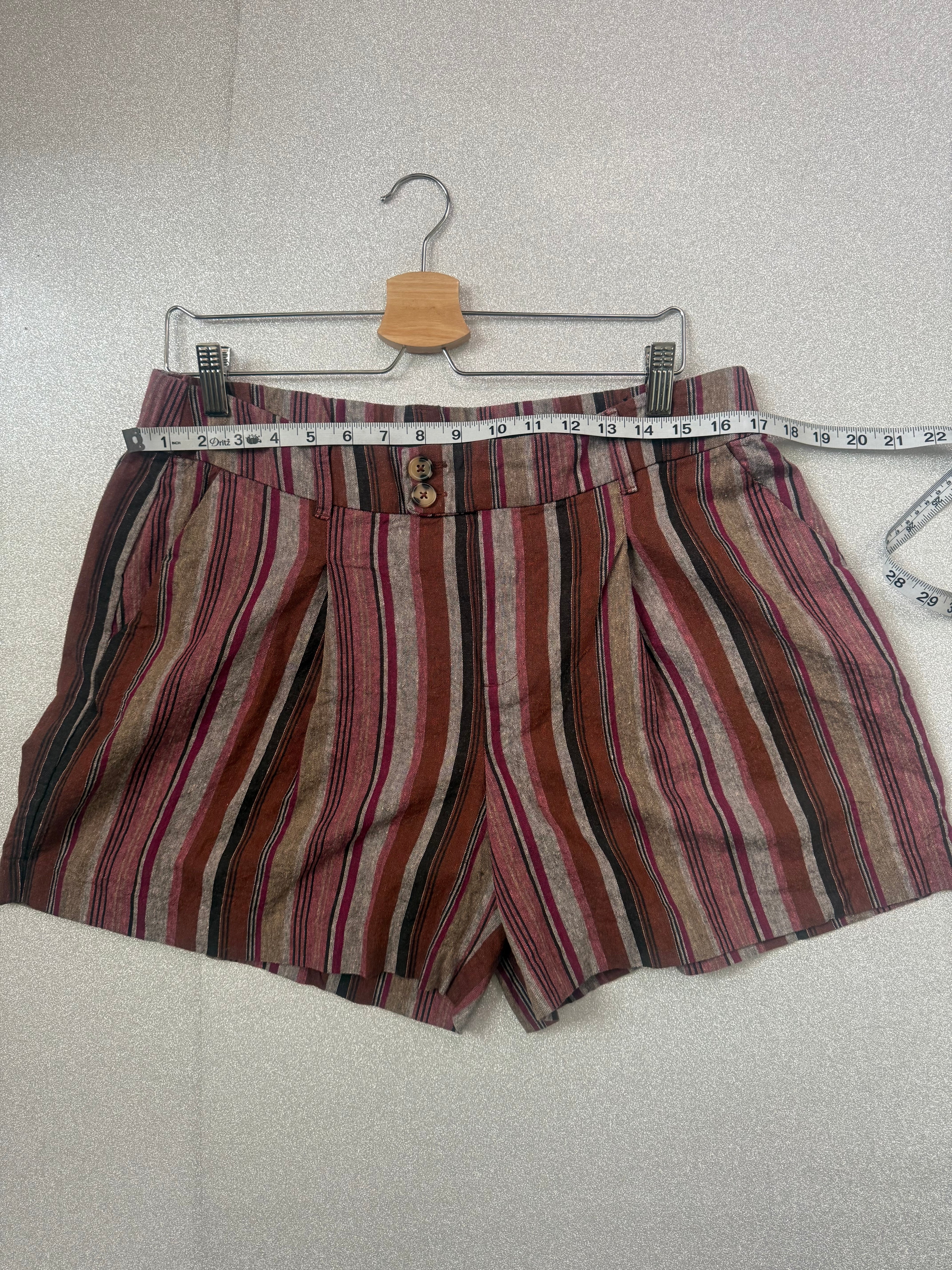 Maurices 55% Linen 45% Rayon Size 12 Muave Grey and Black Striped Shorts