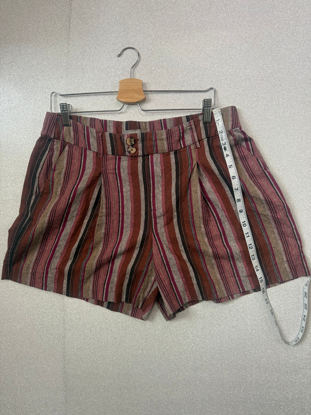 Maurices 55% Linen 45% Rayon Size 12 Muave Grey and Black Striped Shorts