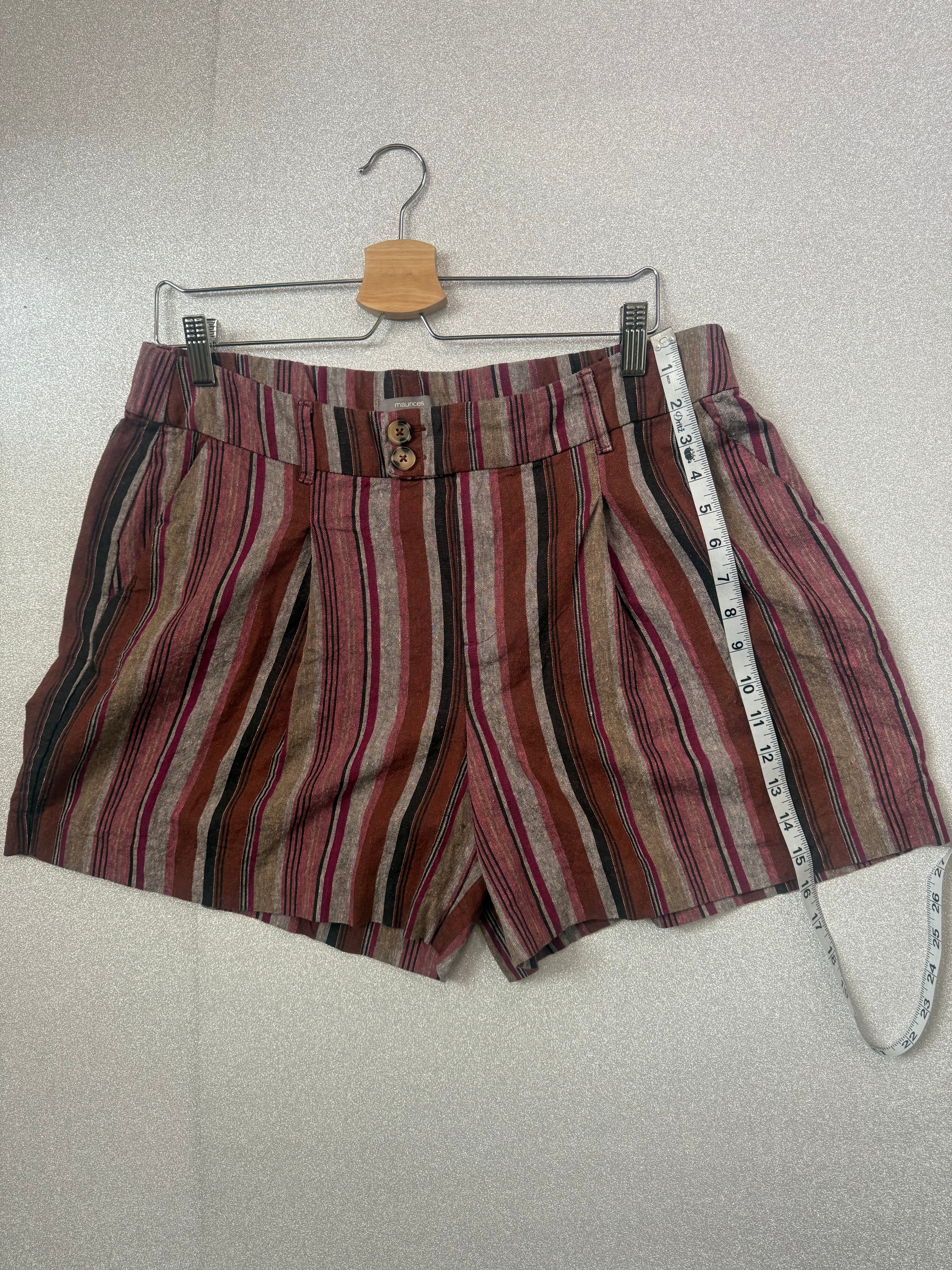 Maurices 55% Linen 45% Rayon Size 12 Muave Grey and Black Striped Shorts