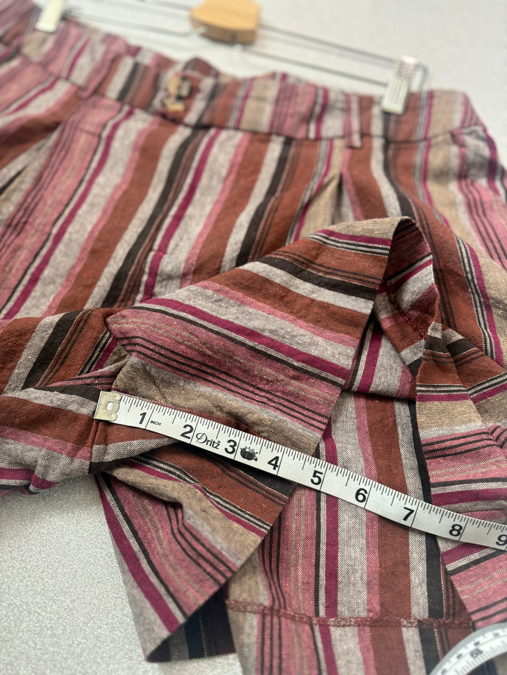 Maurices 55% Linen 45% Rayon Size 12 Muave Grey and Black Striped Shorts