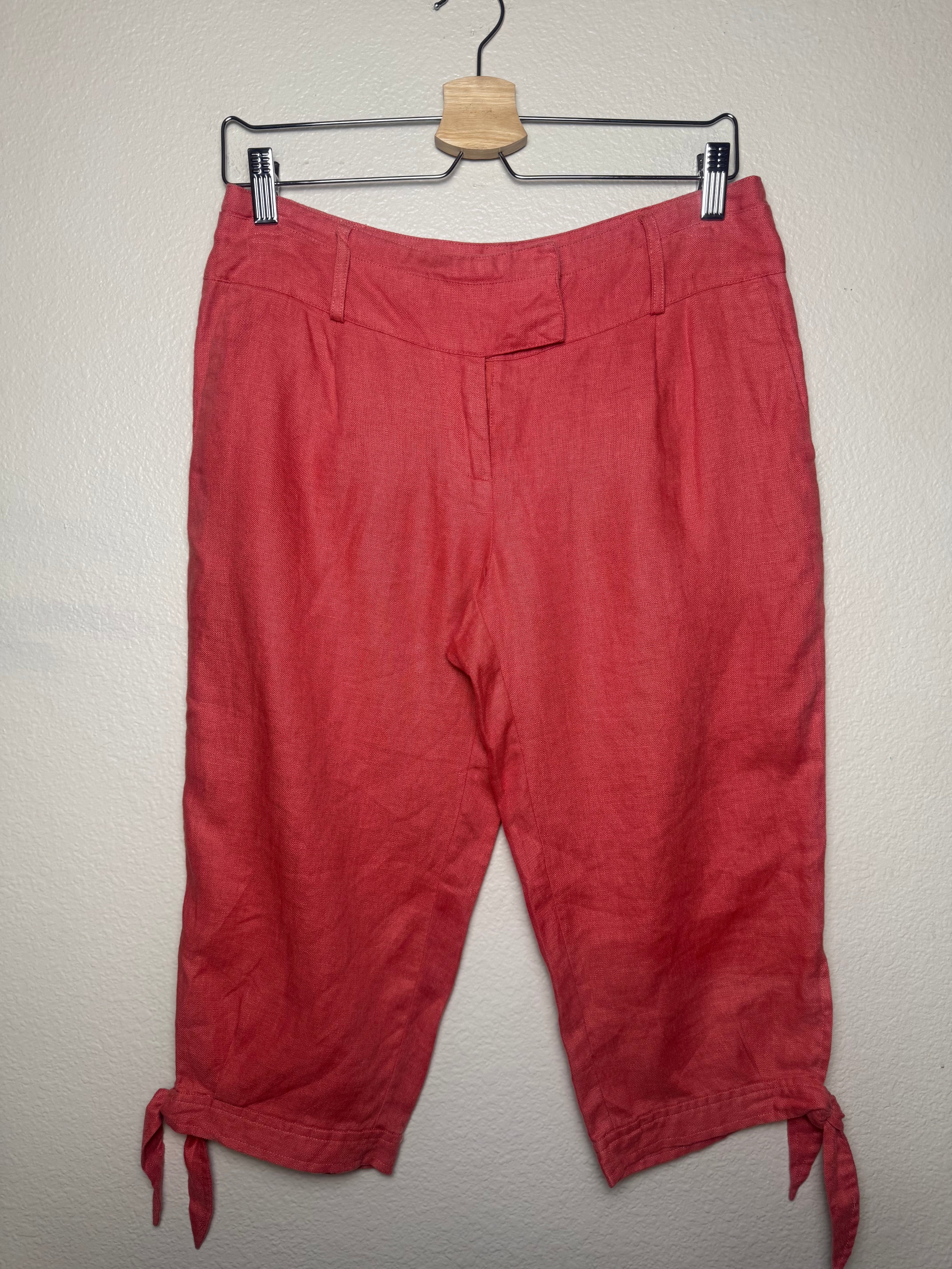 Zoe D 100% Linen Size 4 Coral-Orange Capris