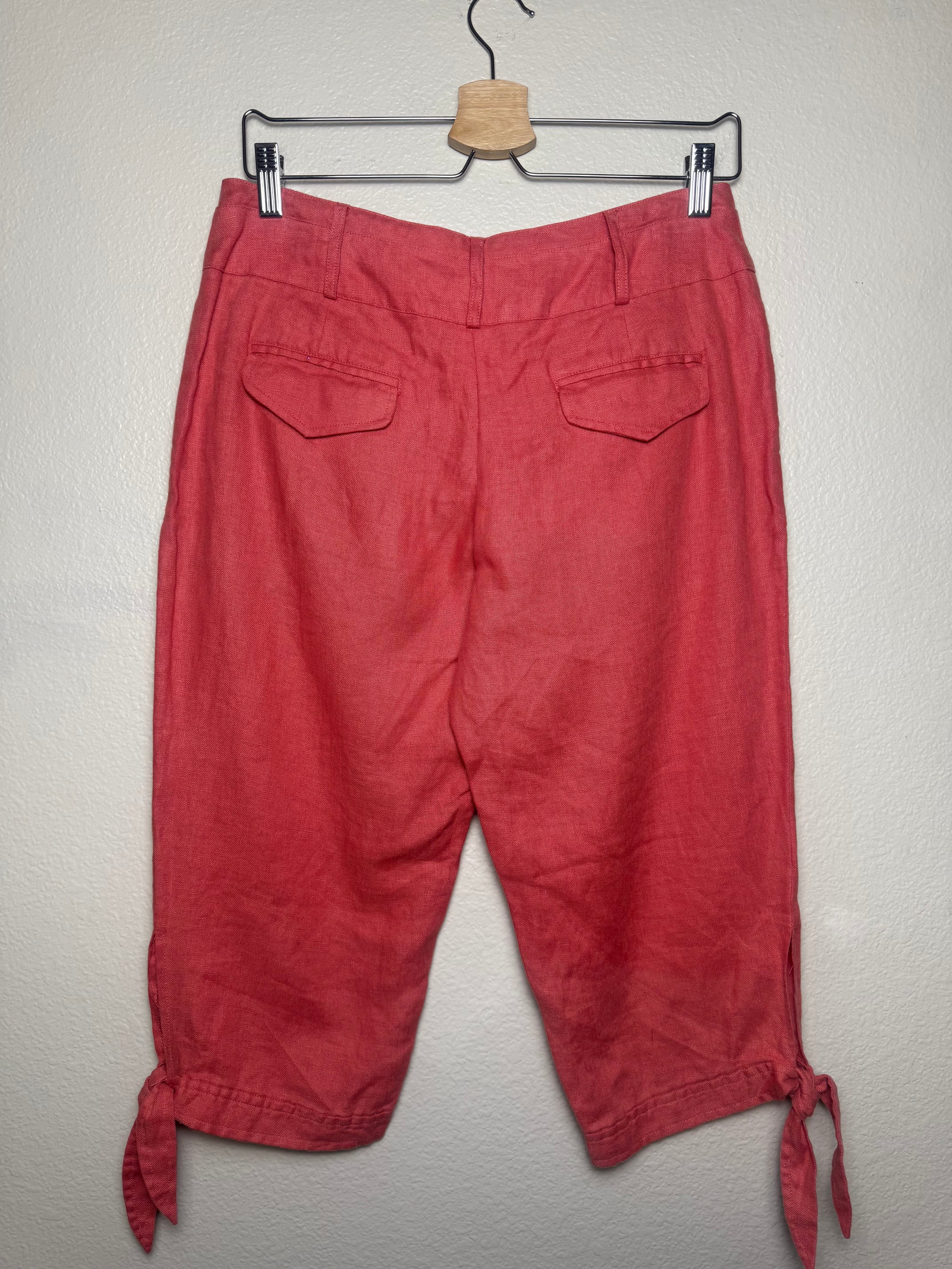 Zoe D 100% Linen Size 4 Coral-Orange Capris