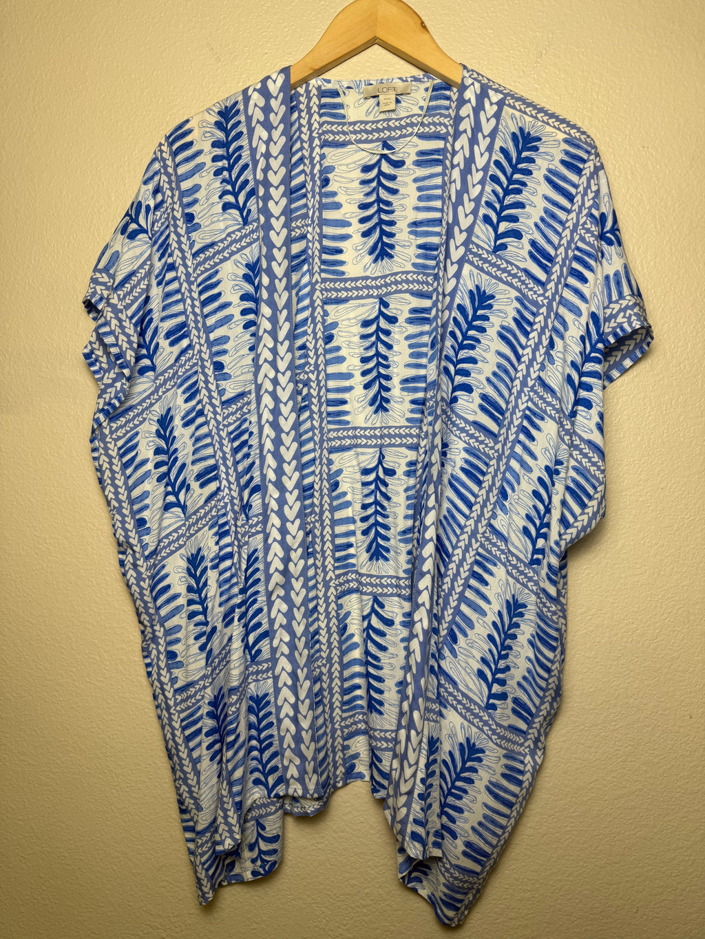 Loft 100% Modal Size XS/S Blue and White Plant Print Short Sleeve Cardigan