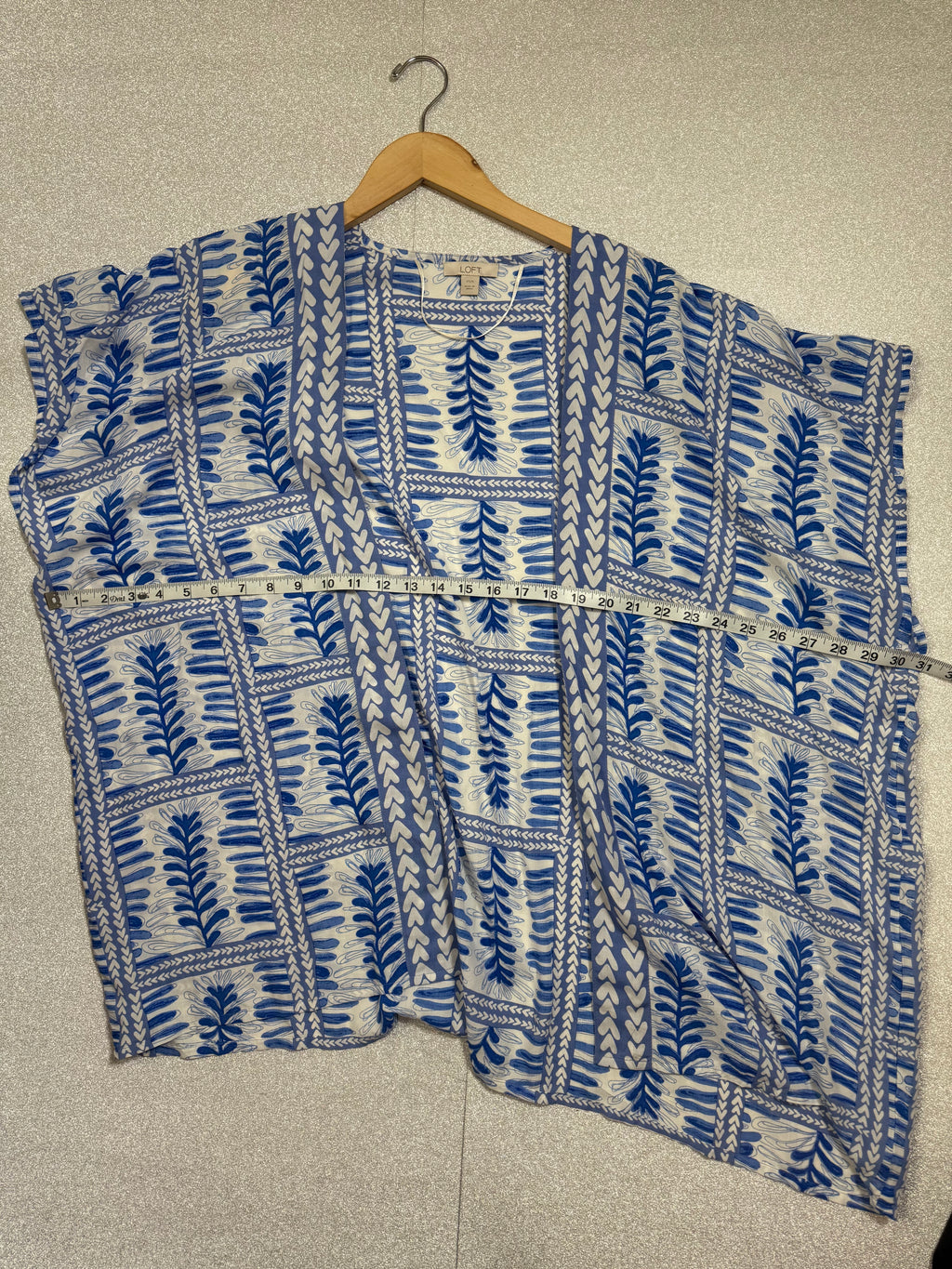 Loft 100% Modal Size XS/S Blue and White Plant Print Short Sleeve Cardigan