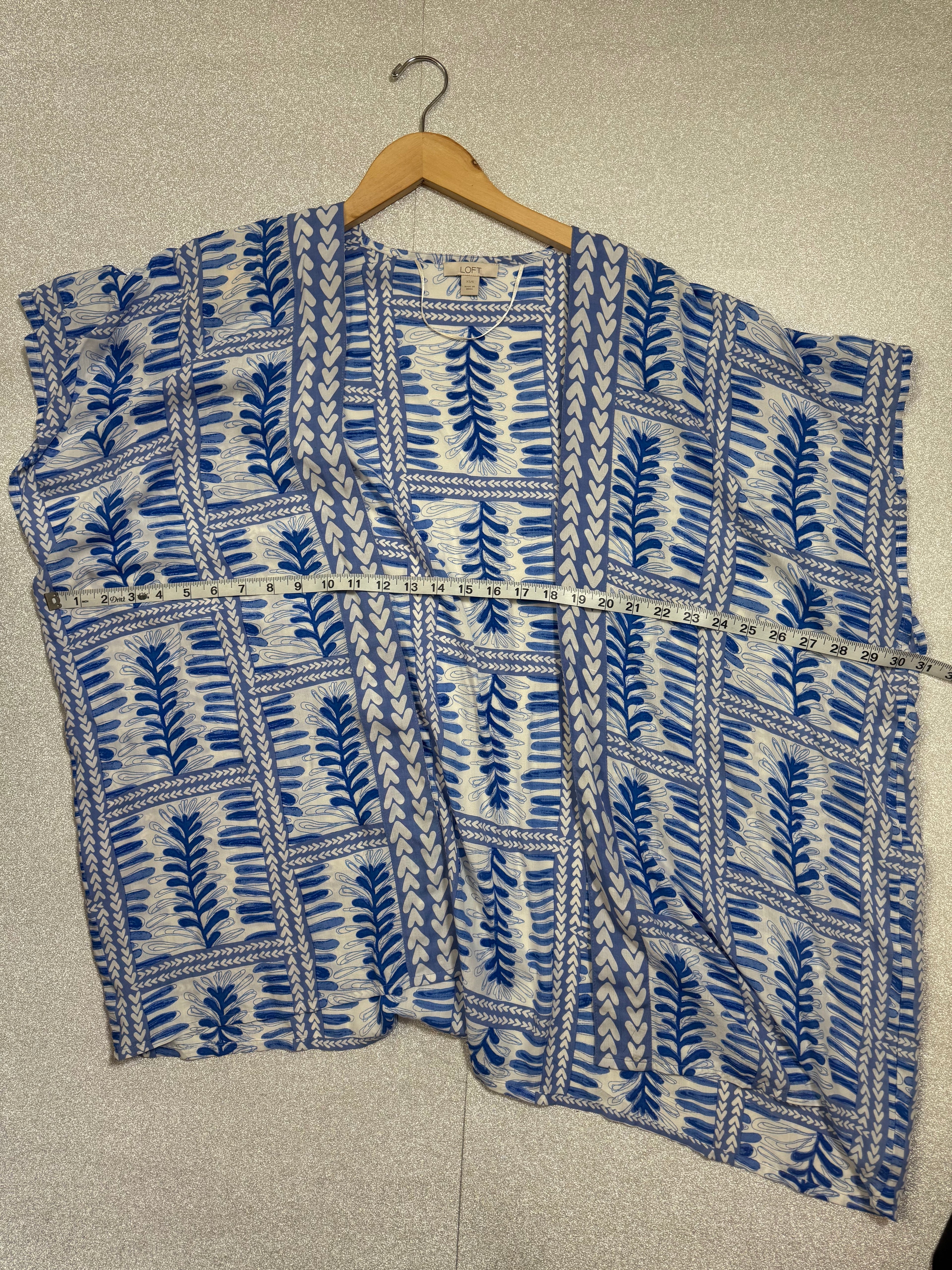 Loft 100% Modal Size XS/S Blue and White Plant Print Short Sleeve Cardigan