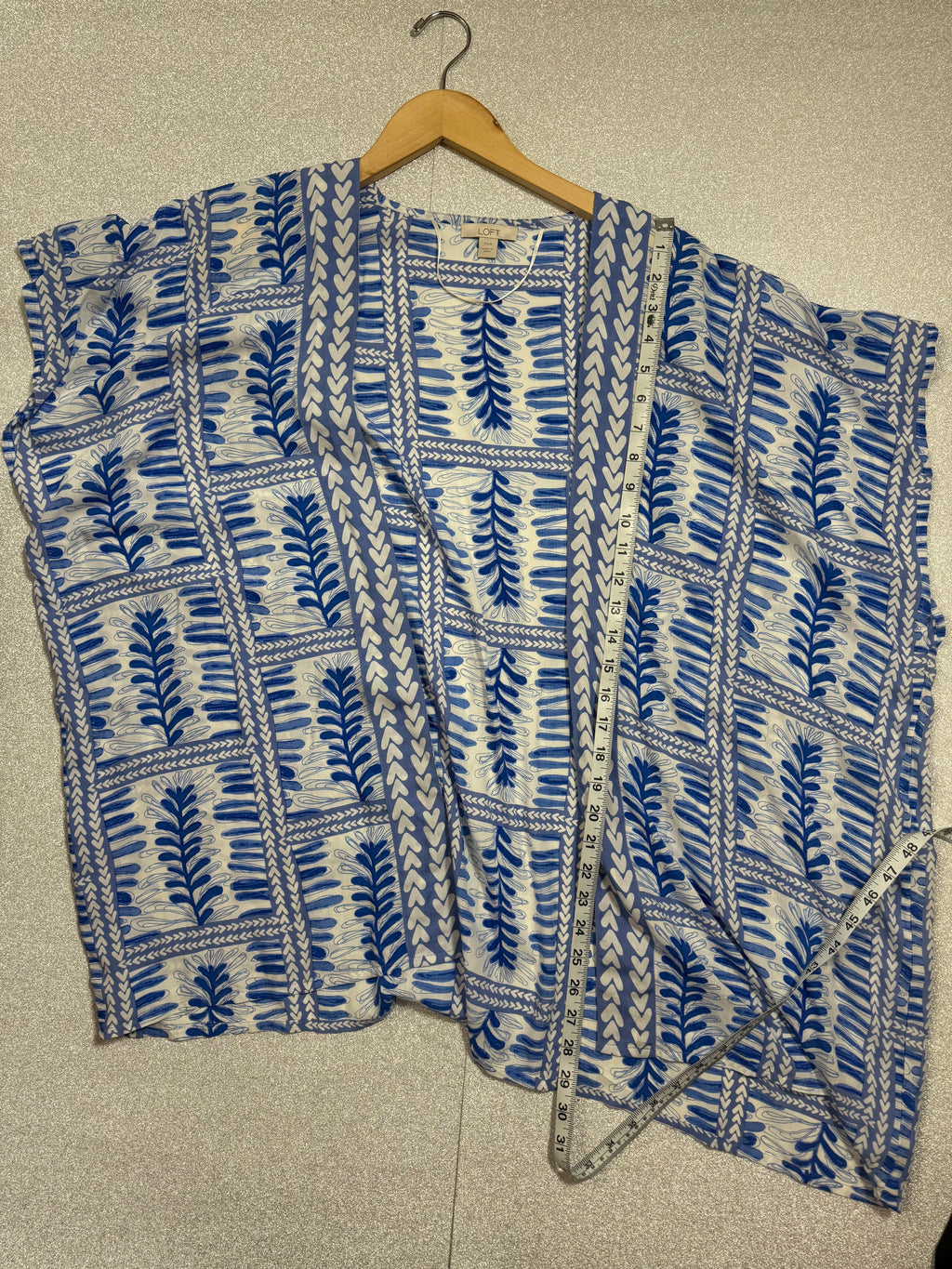 Loft 100% Modal Size XS/S Blue and White Plant Print Short Sleeve Cardigan