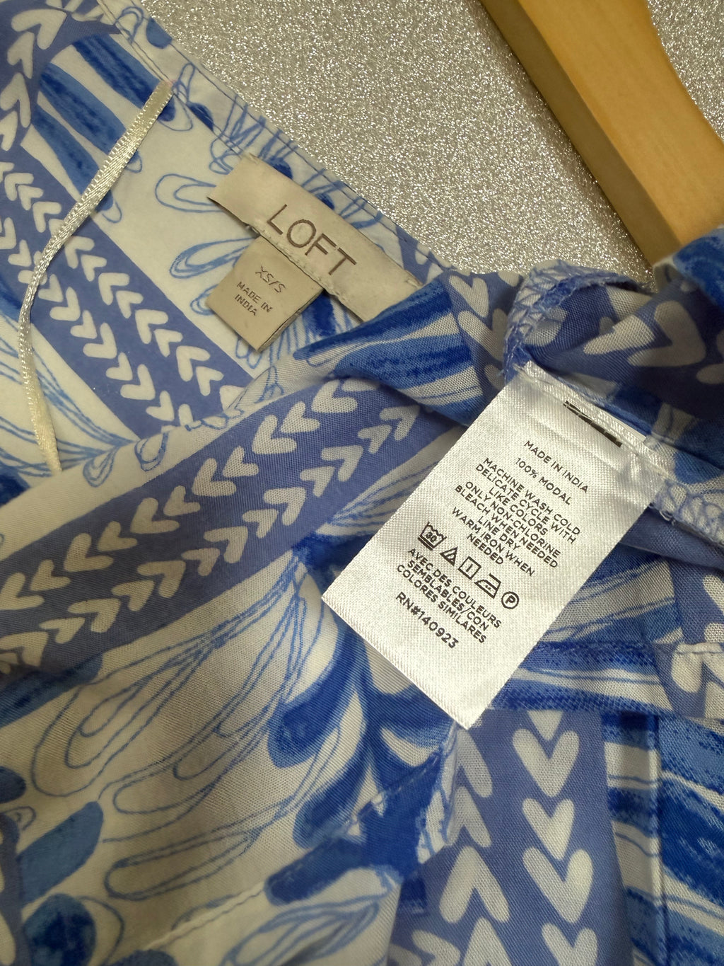 Loft 100% Modal Size XS/S Blue and White Plant Print Short Sleeve Cardigan