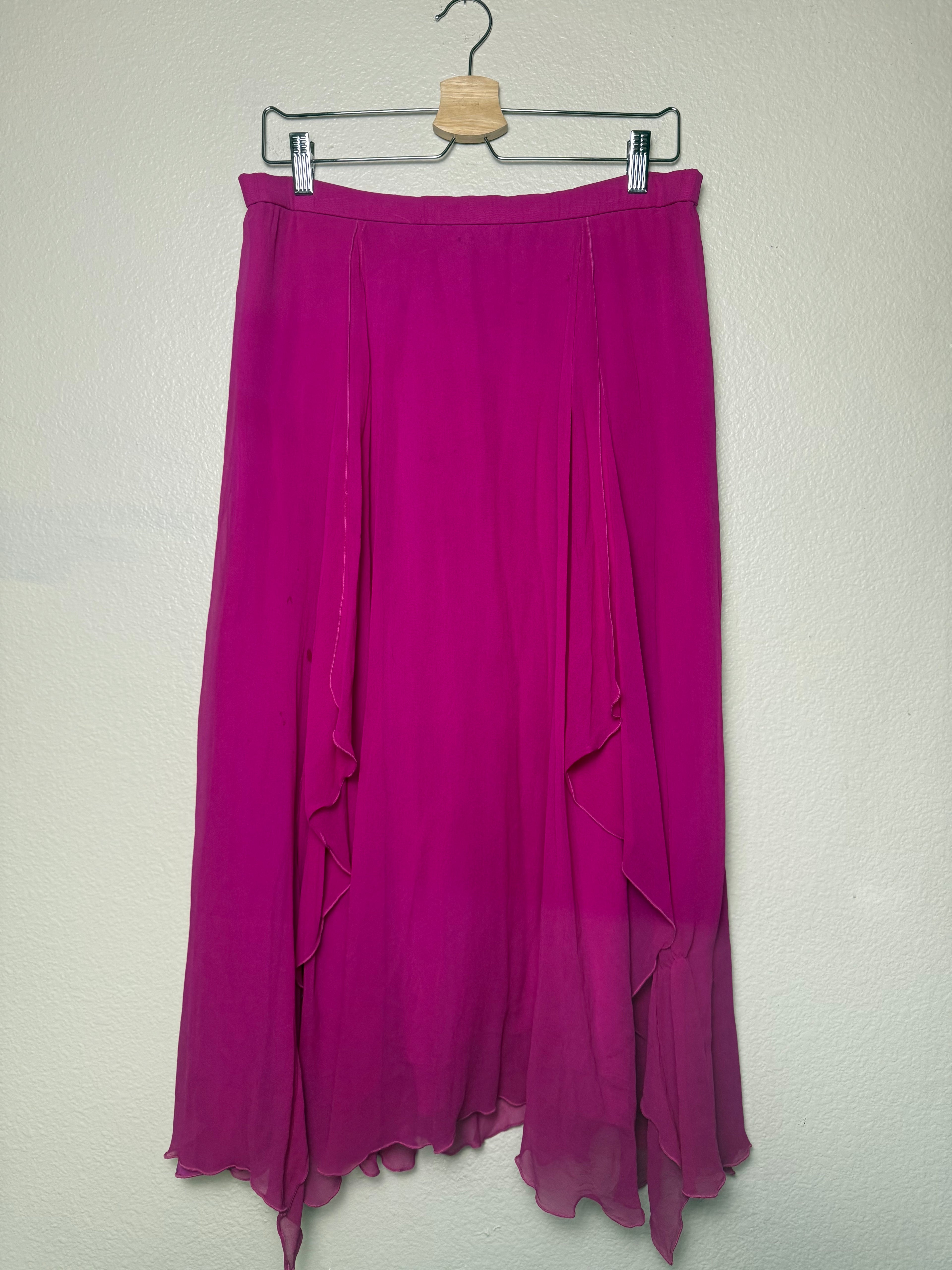 Holly Harp 100% Silk M Fuchsia Midi Skirt