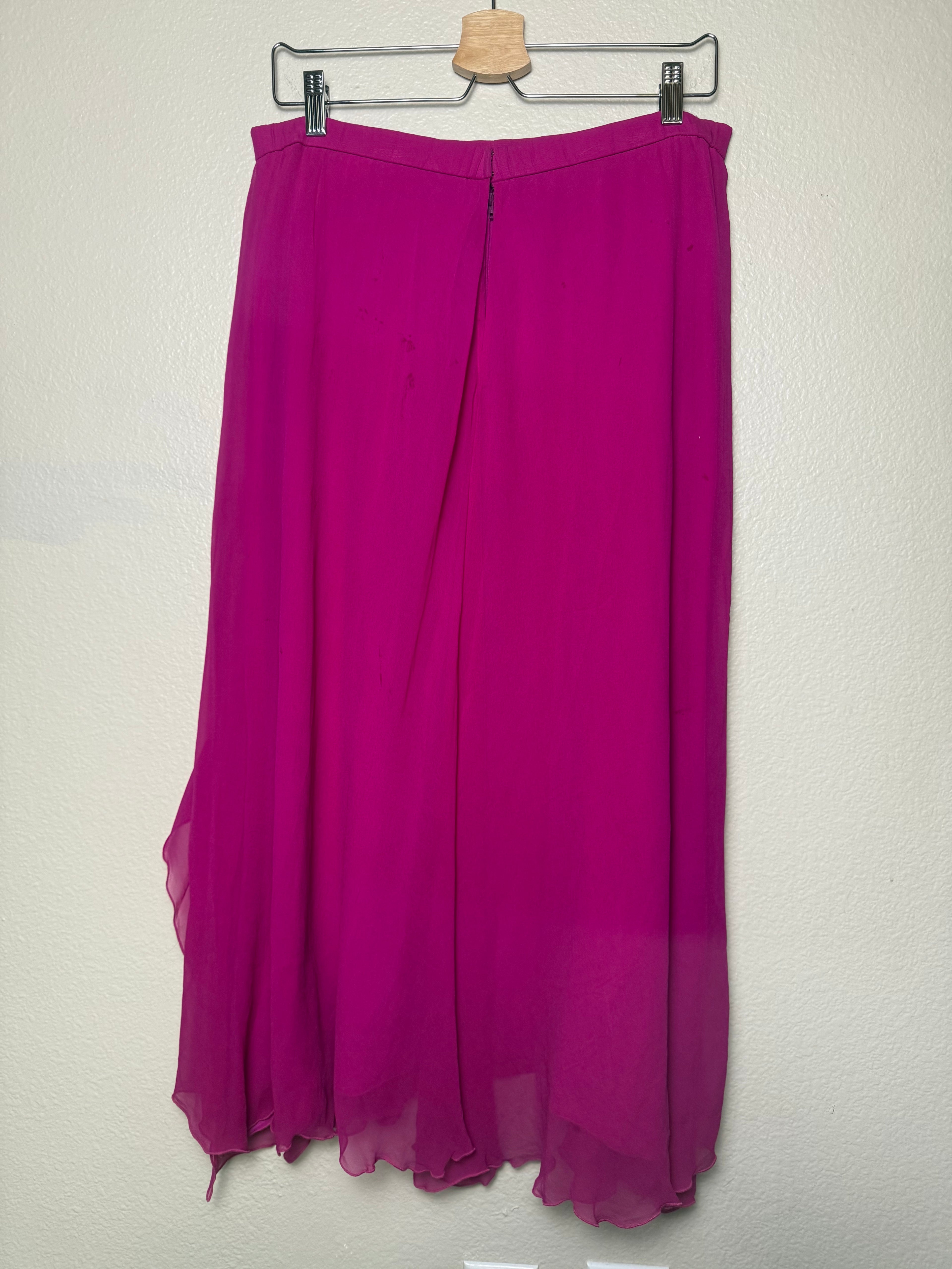 Holly Harp 100% Silk M Fuchsia Midi Skirt