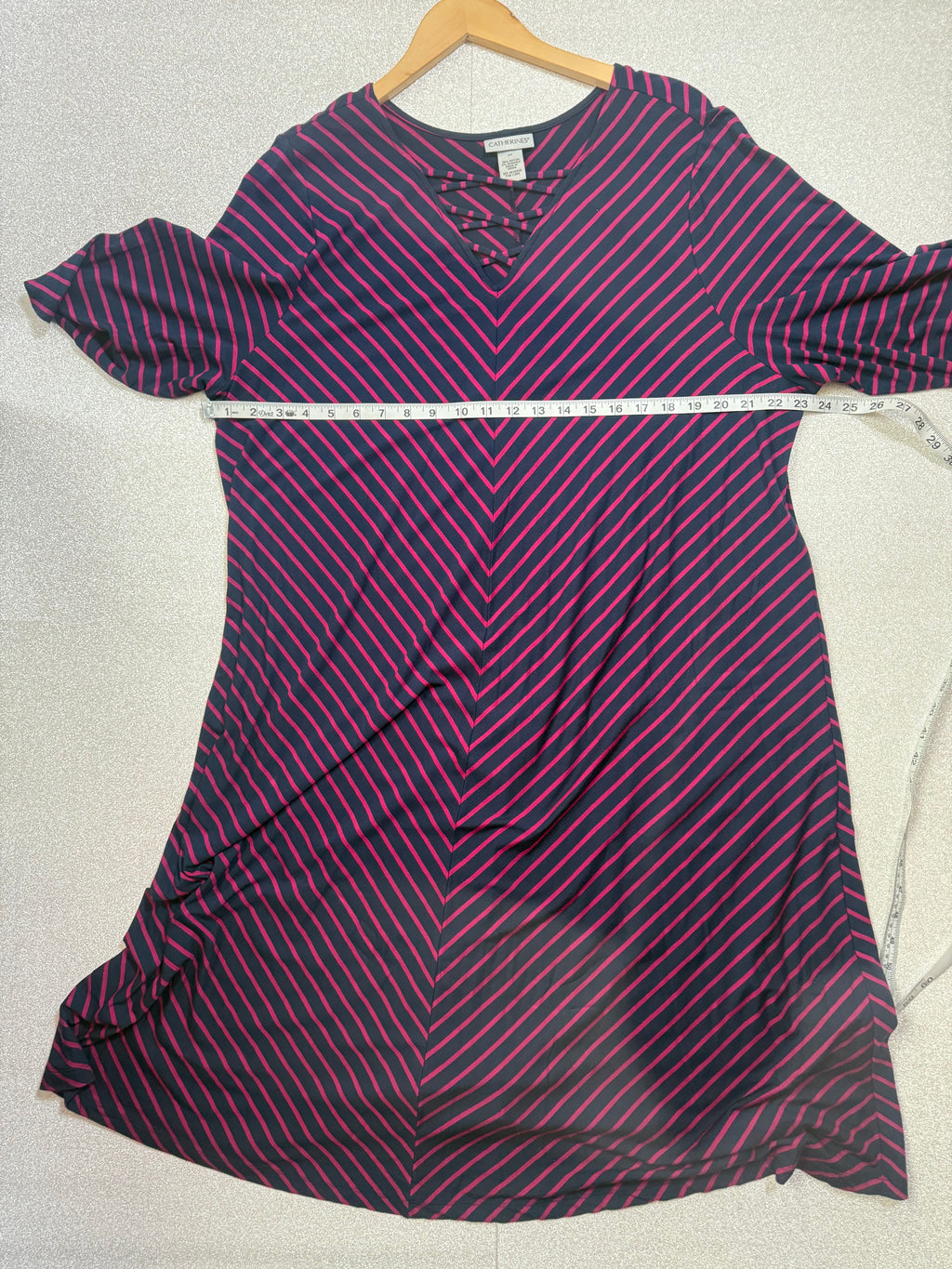 Catherines 95% Rayon 5% Spandex 2X Navy Blue with Magenta Stripes Midi Dress