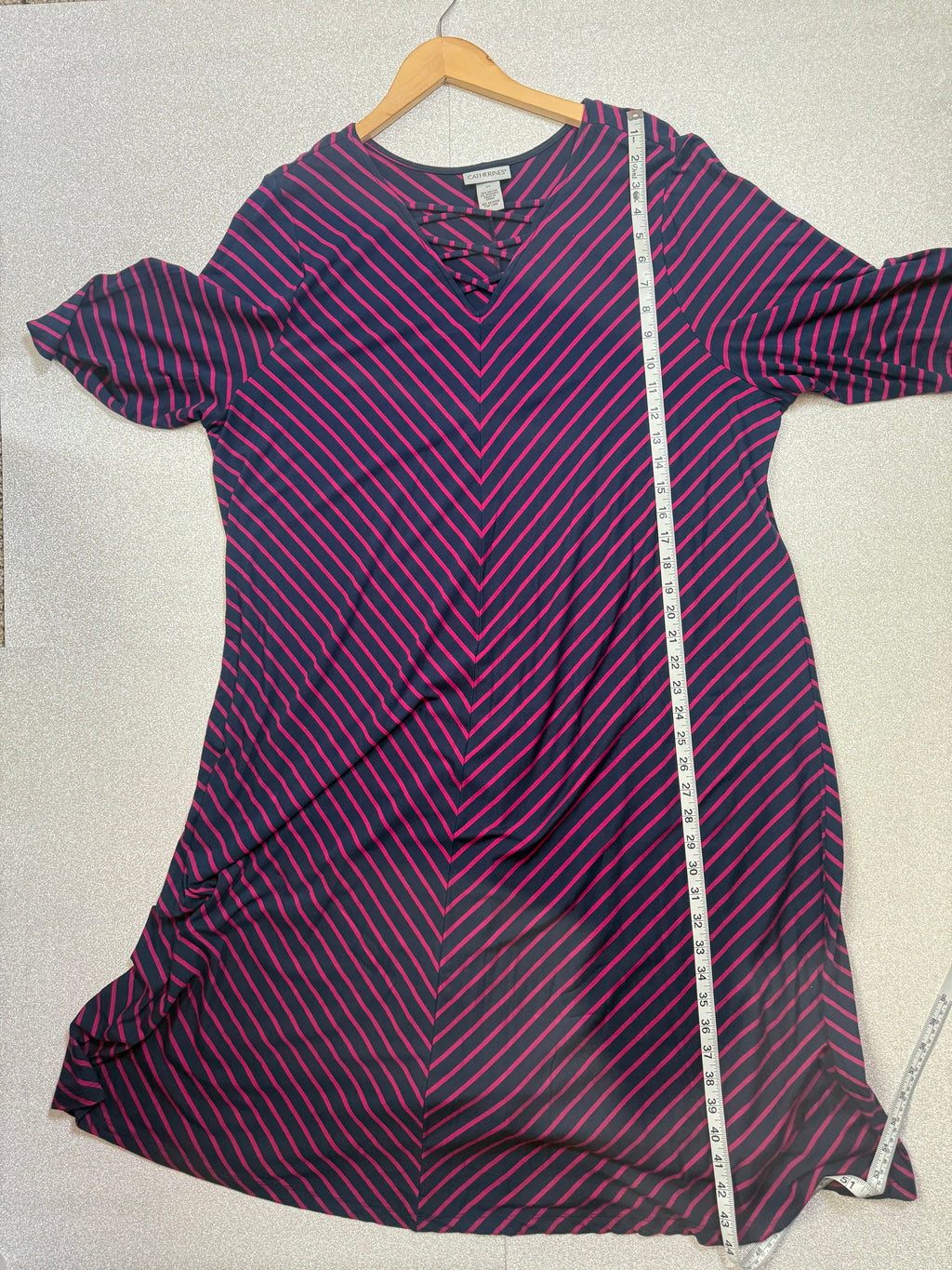 Catherines 95% Rayon 5% Spandex 2X Navy Blue with Magenta Stripes Midi Dress