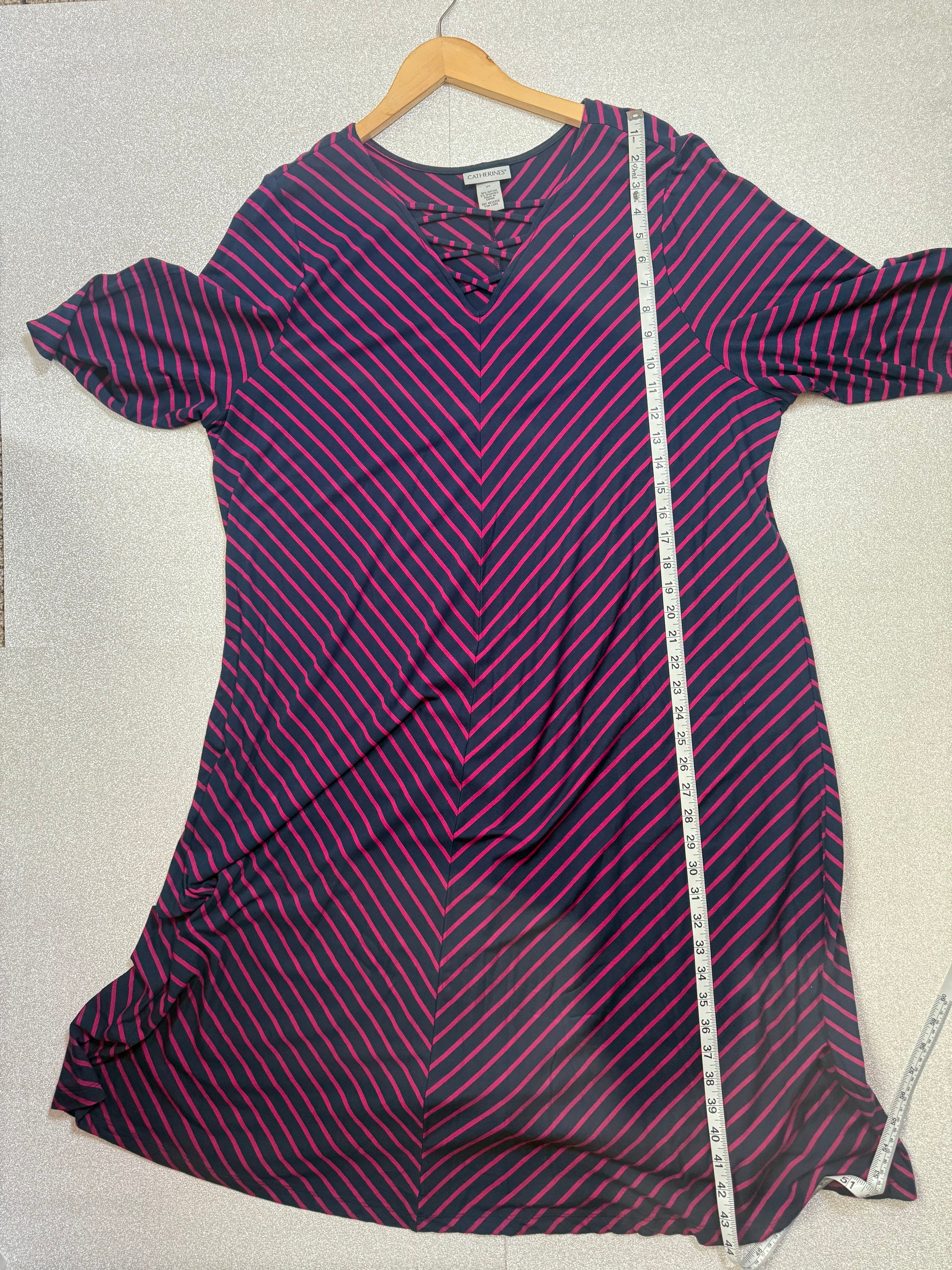 Catherines 95% Rayon 5% Spandex 2X Navy Blue with Magenta Stripes Midi Dress