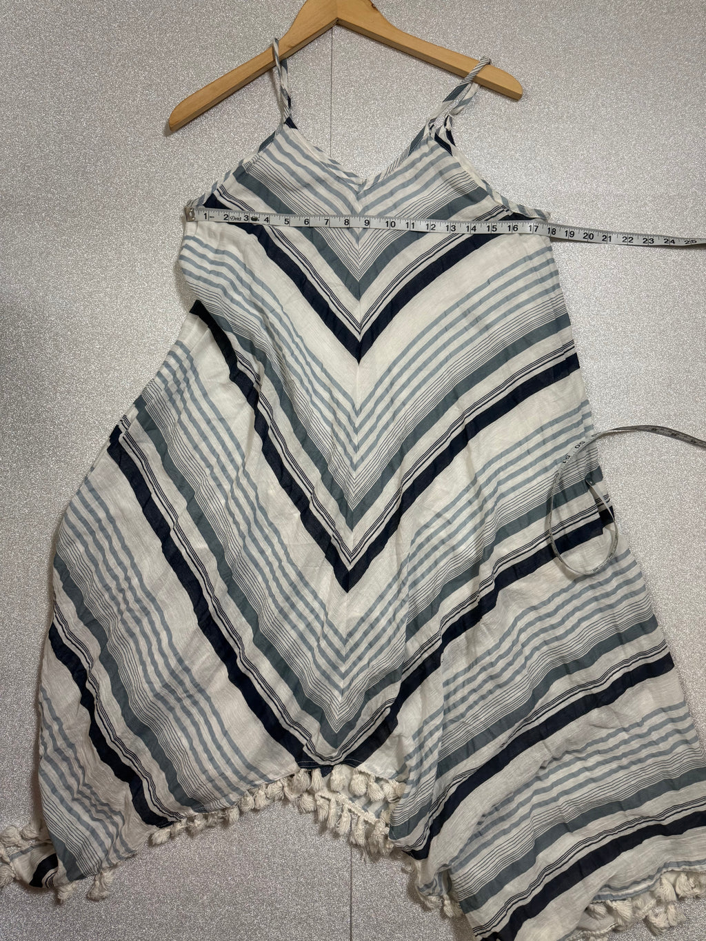 Rebellion 100% Cotton M White with Navy Blue Stripes Spaghetti Strap Midi Dress