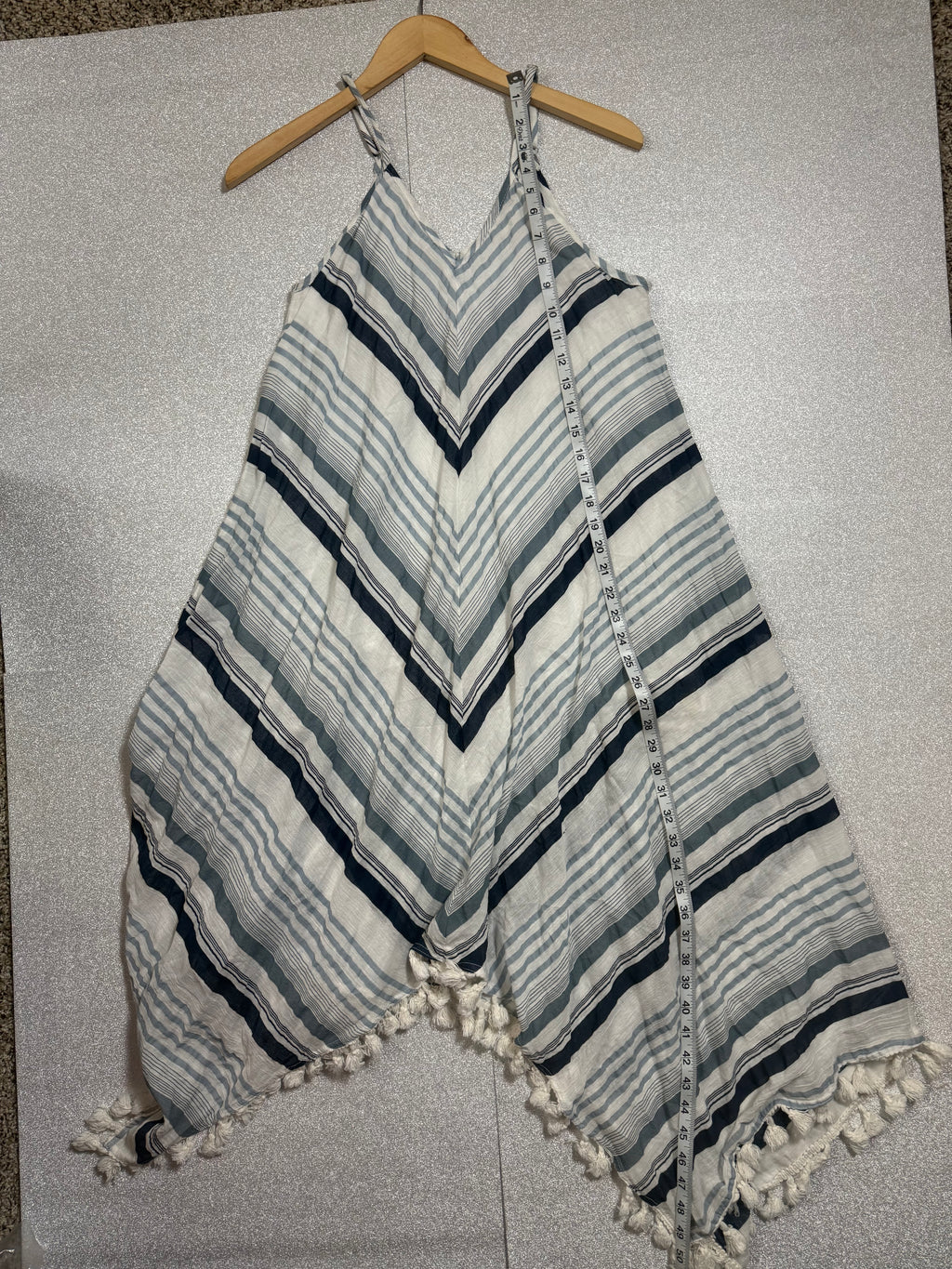 Rebellion 100% Cotton M White with Navy Blue Stripes Spaghetti Strap Midi Dress