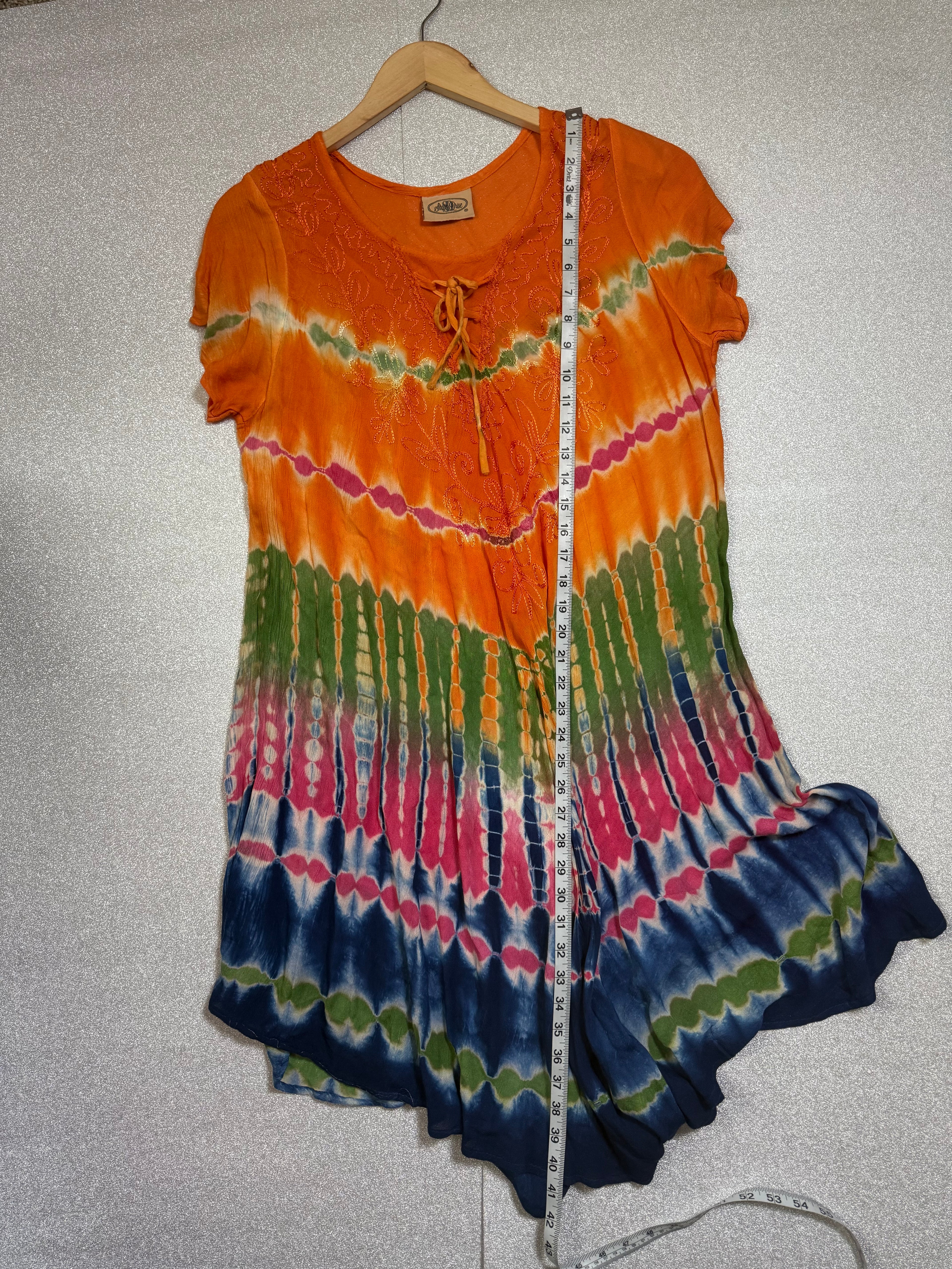 Shore Drive 100% Viscose M/L Multicolored Tie Dye Short Sleeve Midi Dress
