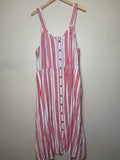 Terra & Sky 55% Linen 45% Rayon 2X White and Coral Striped Button Down Tank Top Midi Dress