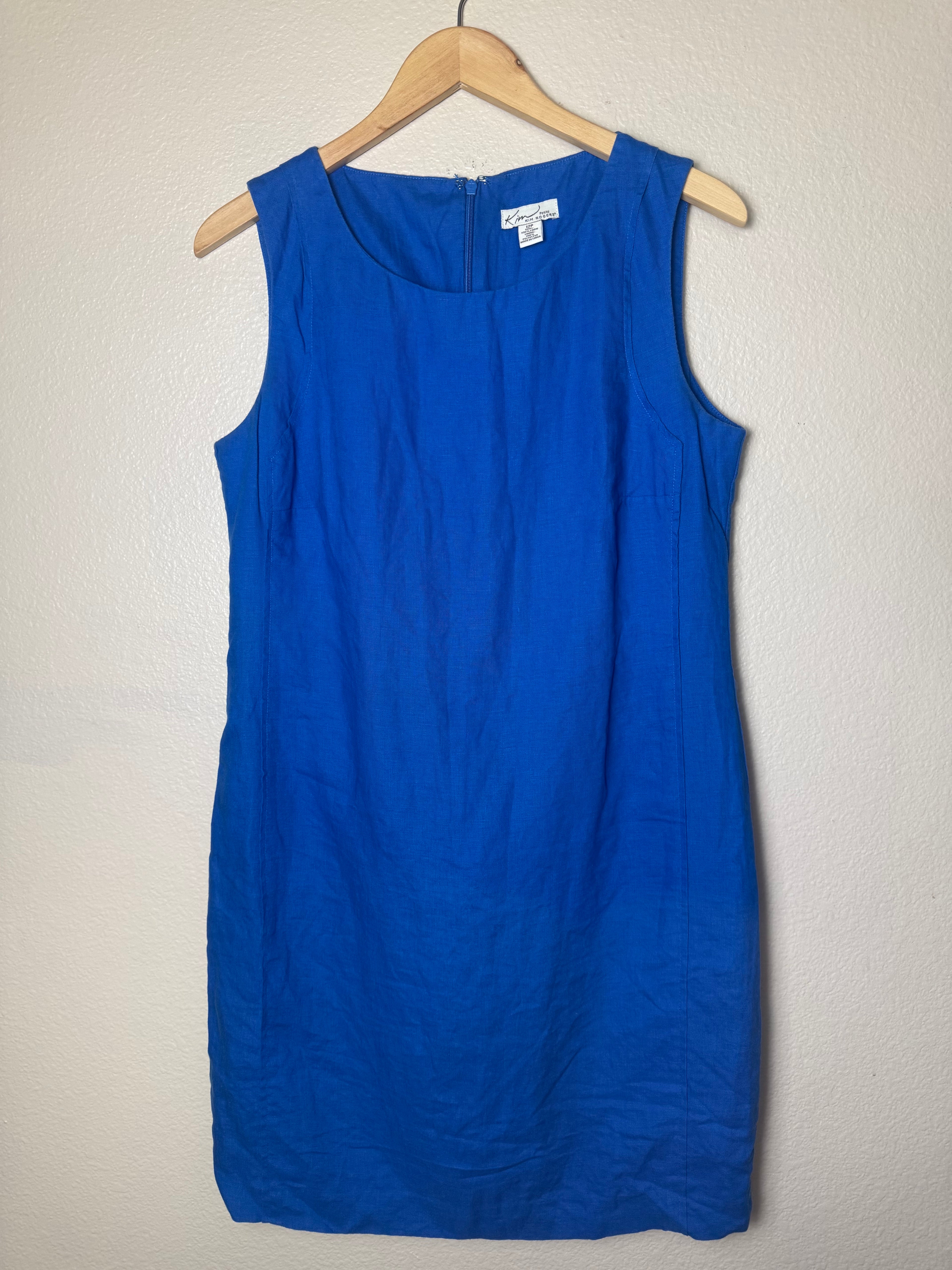 Kim Rogers 100% Linen Size 12p Royal Blue Tank Top Midi Dress