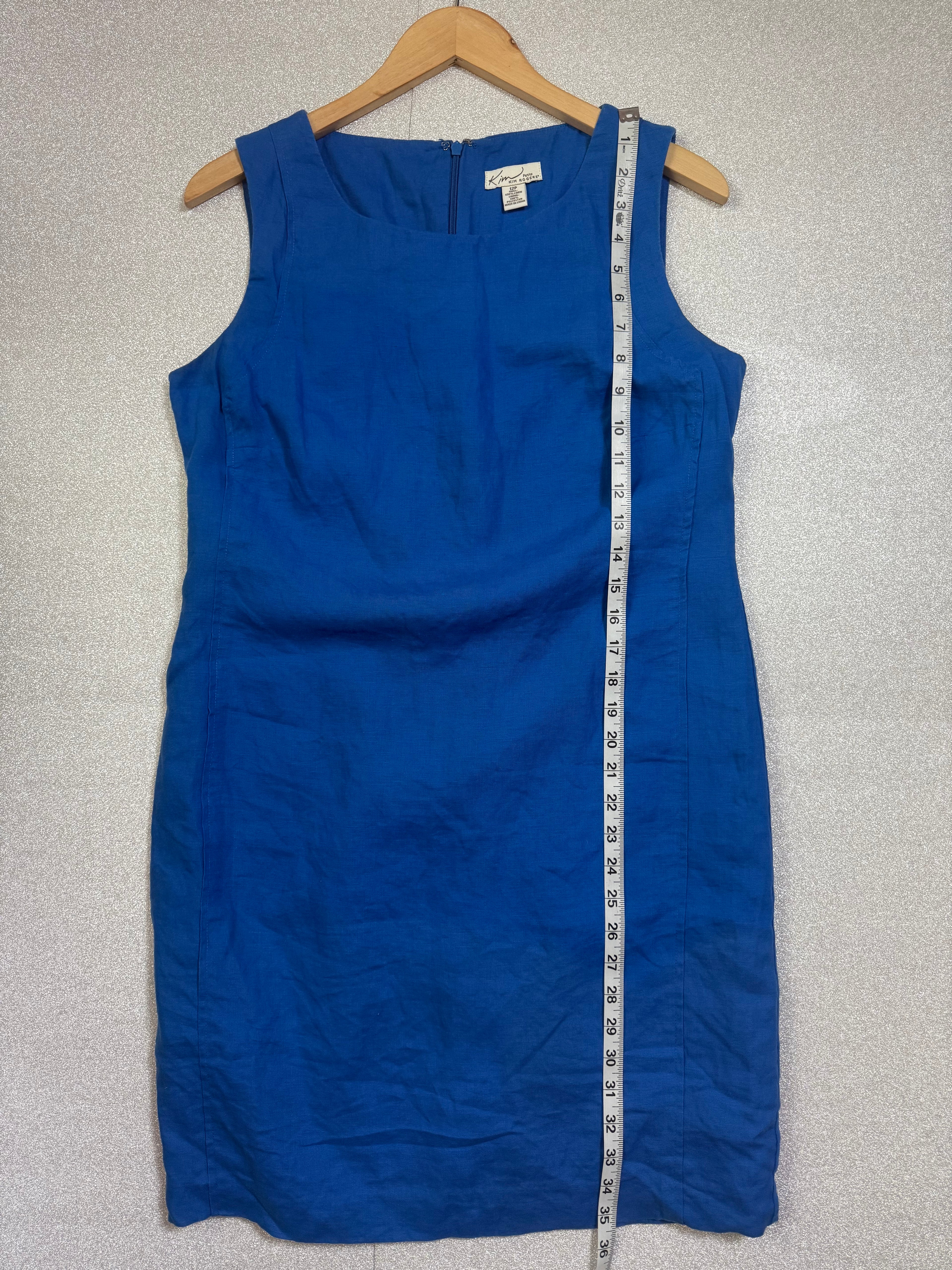 Kim Rogers 100% Linen Size 12p Royal Blue Tank Top Midi Dress