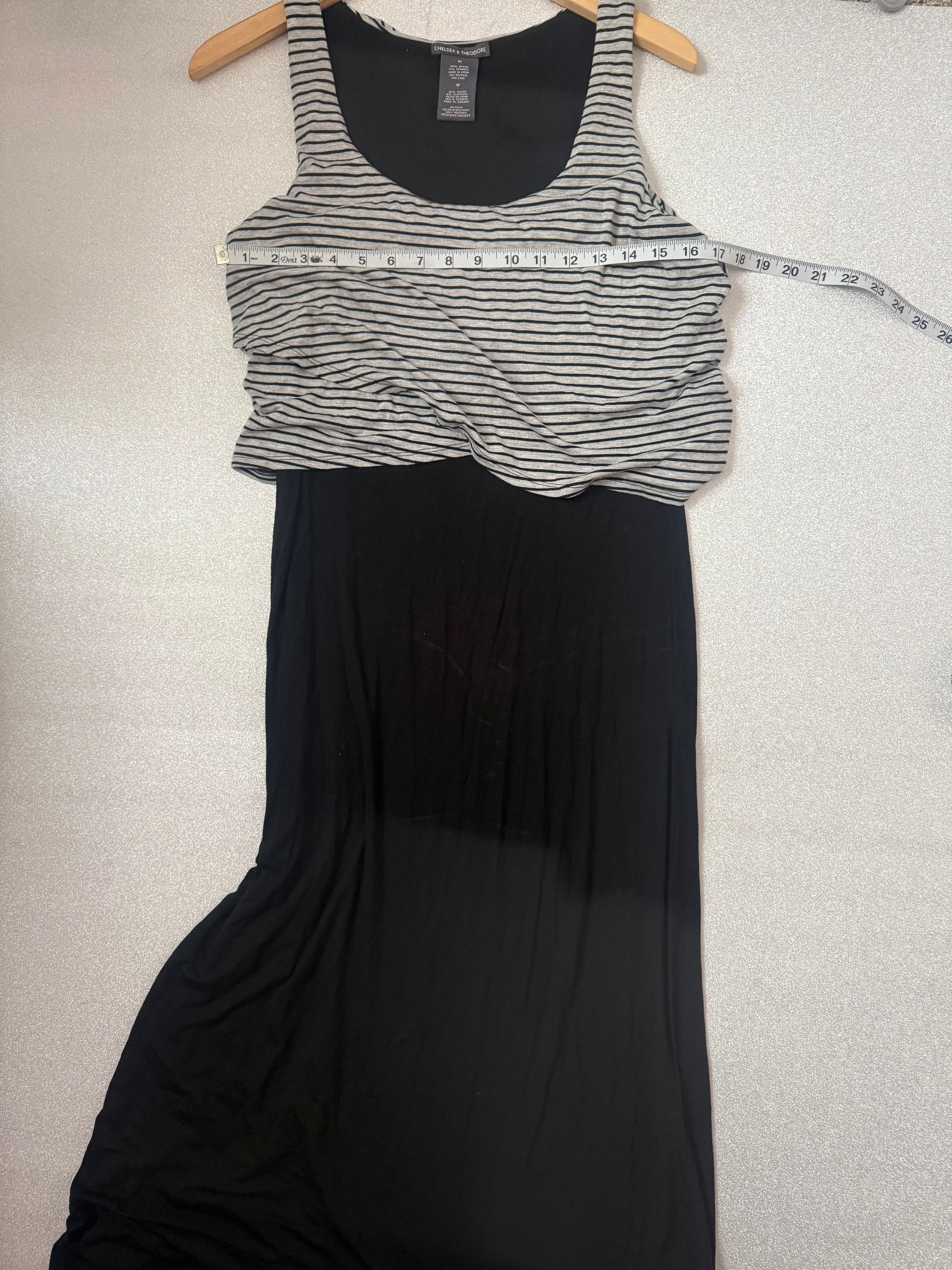 Chelsea & Theodore 96% Rayon 4% Spandex M Black with Black and Grey Striped Top Tank Top Maxi Dress