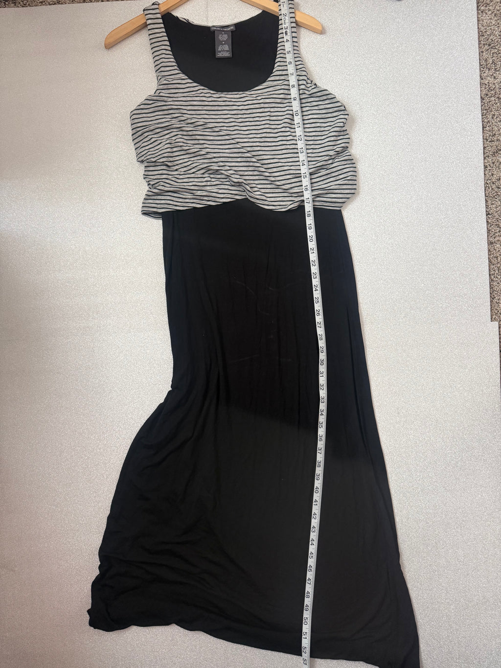 Chelsea & Theodore 96% Rayon 4% Spandex M Black with Black and Grey Striped Top Tank Top Maxi Dress