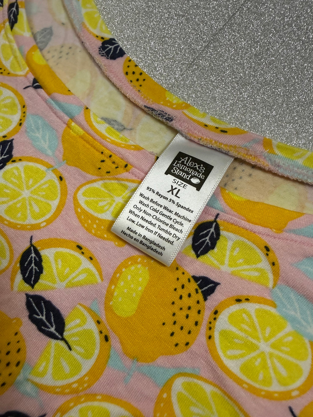 Alex's Lemonade Stand 95% Rayon 5% Spandex XL Lemon Print Romper