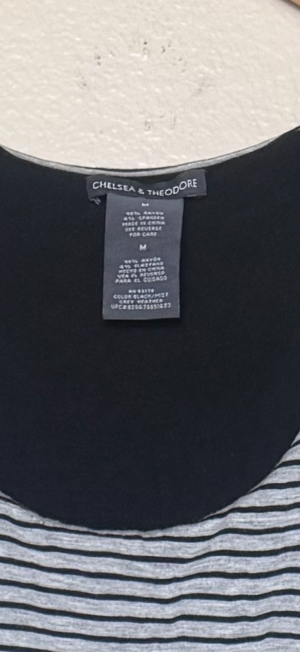 Chelsea & Theodore 96% Rayon 4% Spandex M Black with Black and Grey Striped Top Tank Top Maxi Dress