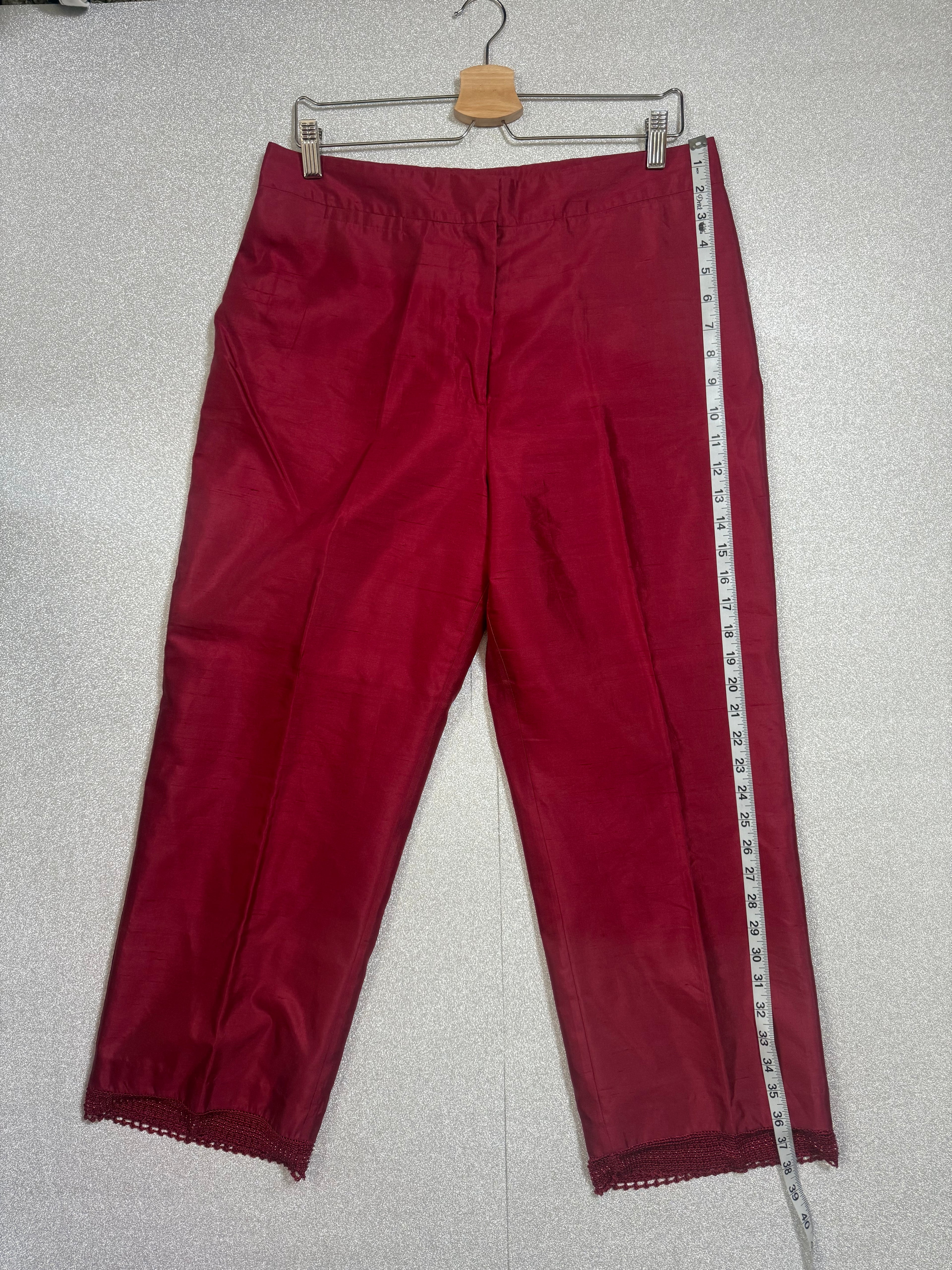 Willi Smith 100% Silk Size 14 Merlot Capri Pants with Beaded Trim