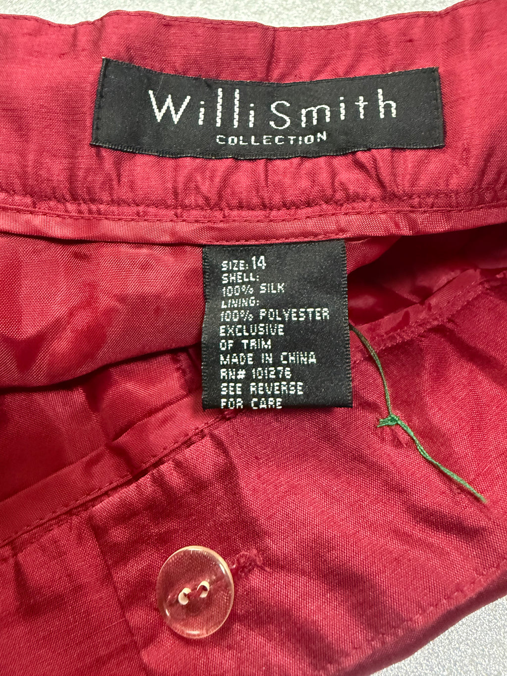 Willi Smith 100% Silk Size 14 Merlot Capri Pants with Beaded Trim